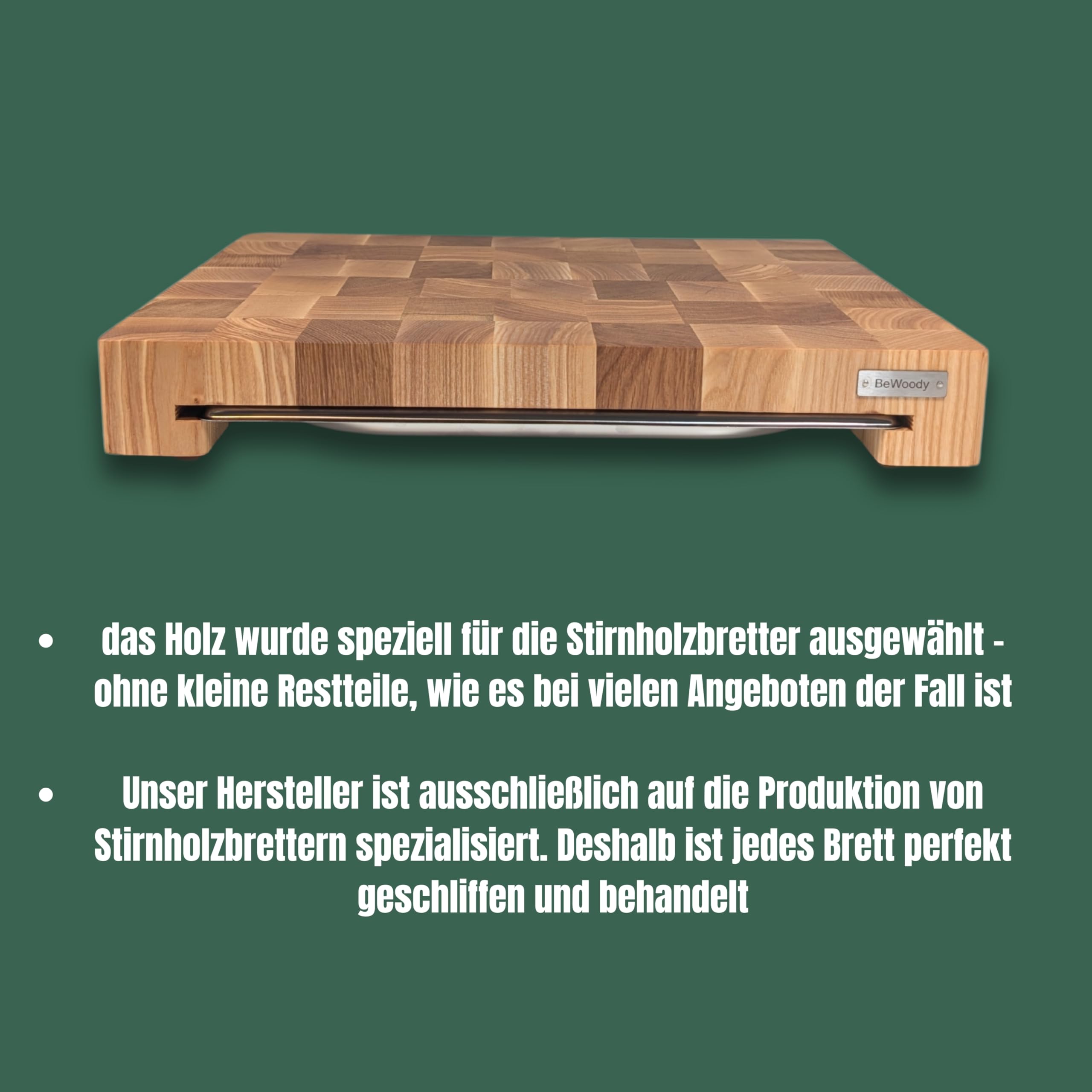Premium Stirnholz Schneidebrett Eiche & Esche 40×30×5,5 cm – mit Edelstahlschublade 1,3 L – Küchenbrett rutschfest & massiv