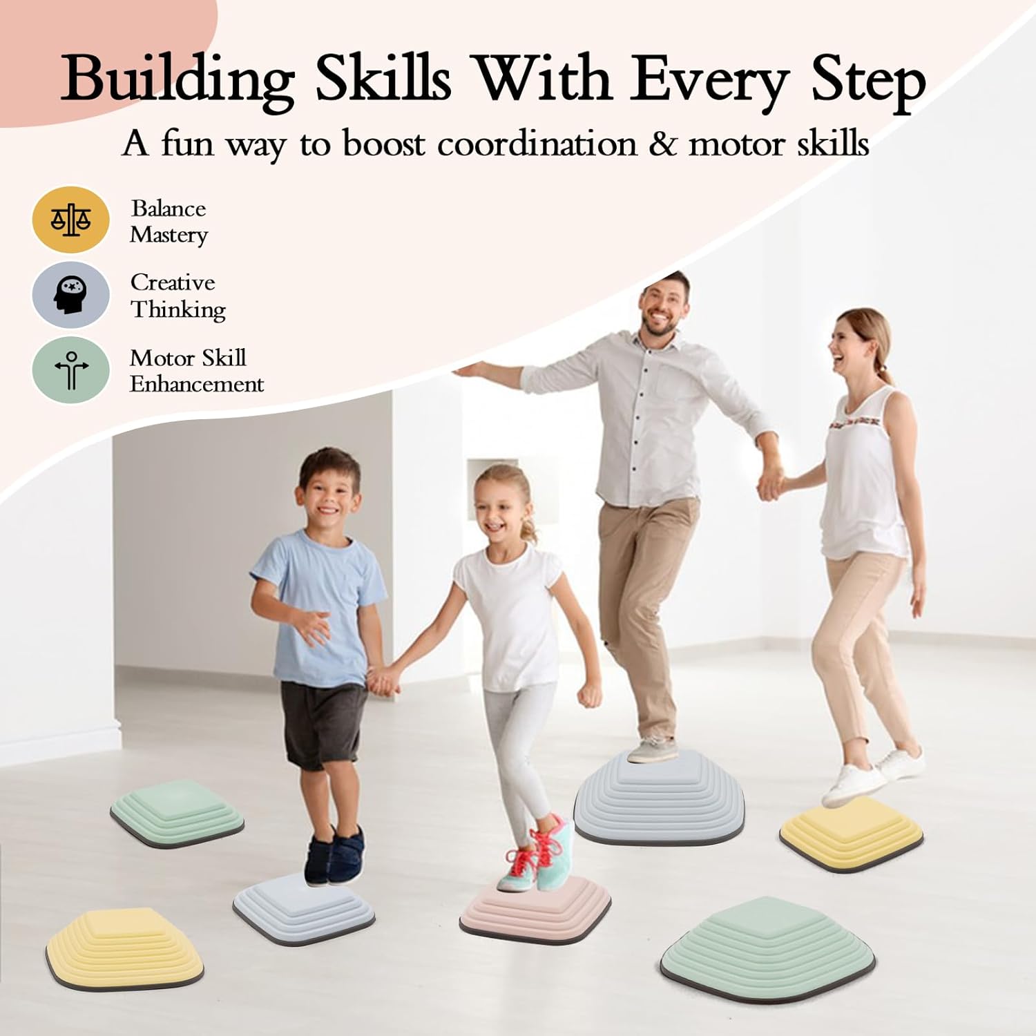 8PCS Balance Stepping Stones,Non-Slip Stepping Stone,Toddlers Sensory Play Equipment Toy,Durable Non-Slip Stones Promotes Balance Coordination & Strength for Kids Ages 3-8