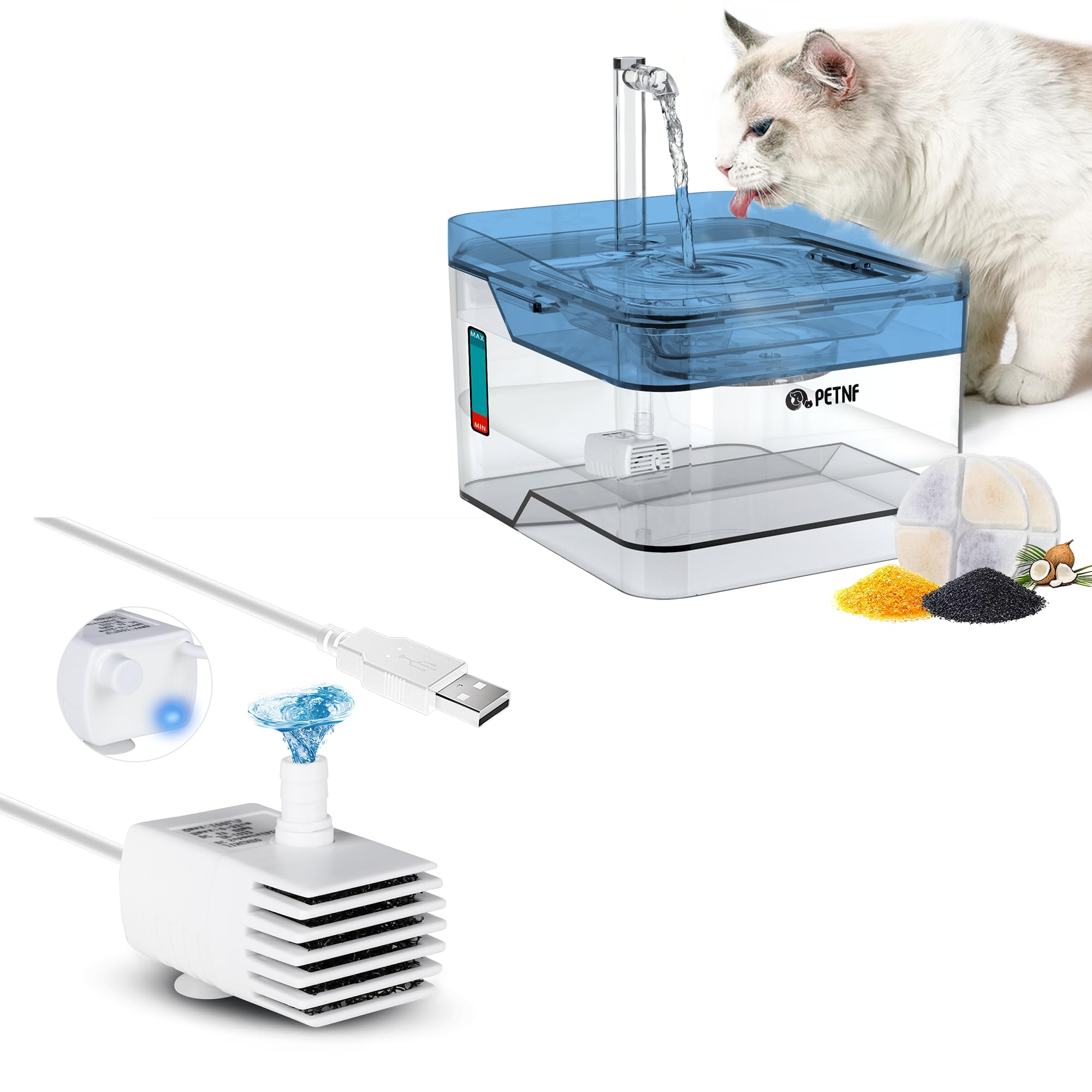 Cat Water Fountain, Pet Water Fountain 101oz/3L Dog Cat Water Dispenser Smart Pump with LED Light,Ultra Quiet Automatic Cat Drinking Fountains & 1 Pump