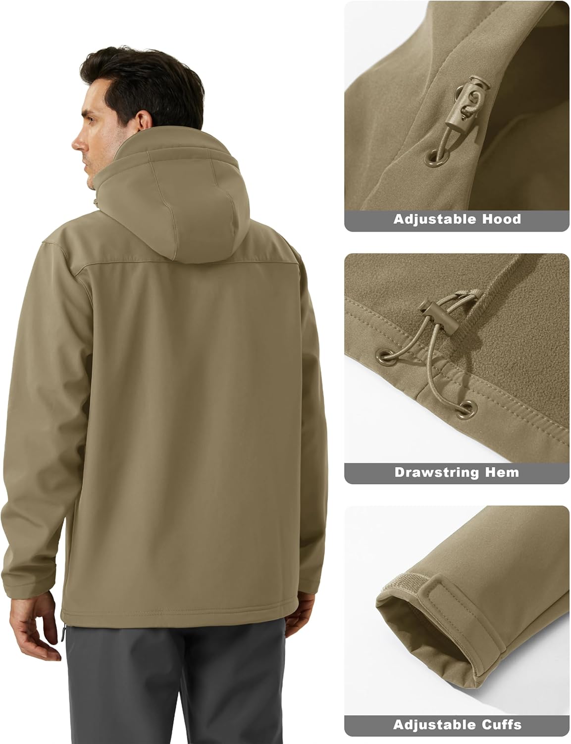 MAGCOMSEN Men's Waterproof Fleece Lined Rain Jacket Lightweight Softshell Raincoat with Hood Winter Hiking Windbreaker - Image 6