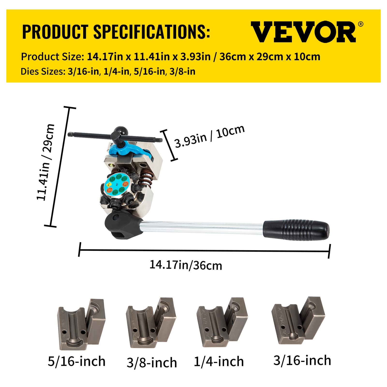 VEVOR Strumento per svasare linea freno, svasatore singolo doppio bolla 45 gradi per tubi 3/16", 1/4", 5/16", 3/8", adatto per linee metallo morbido rame