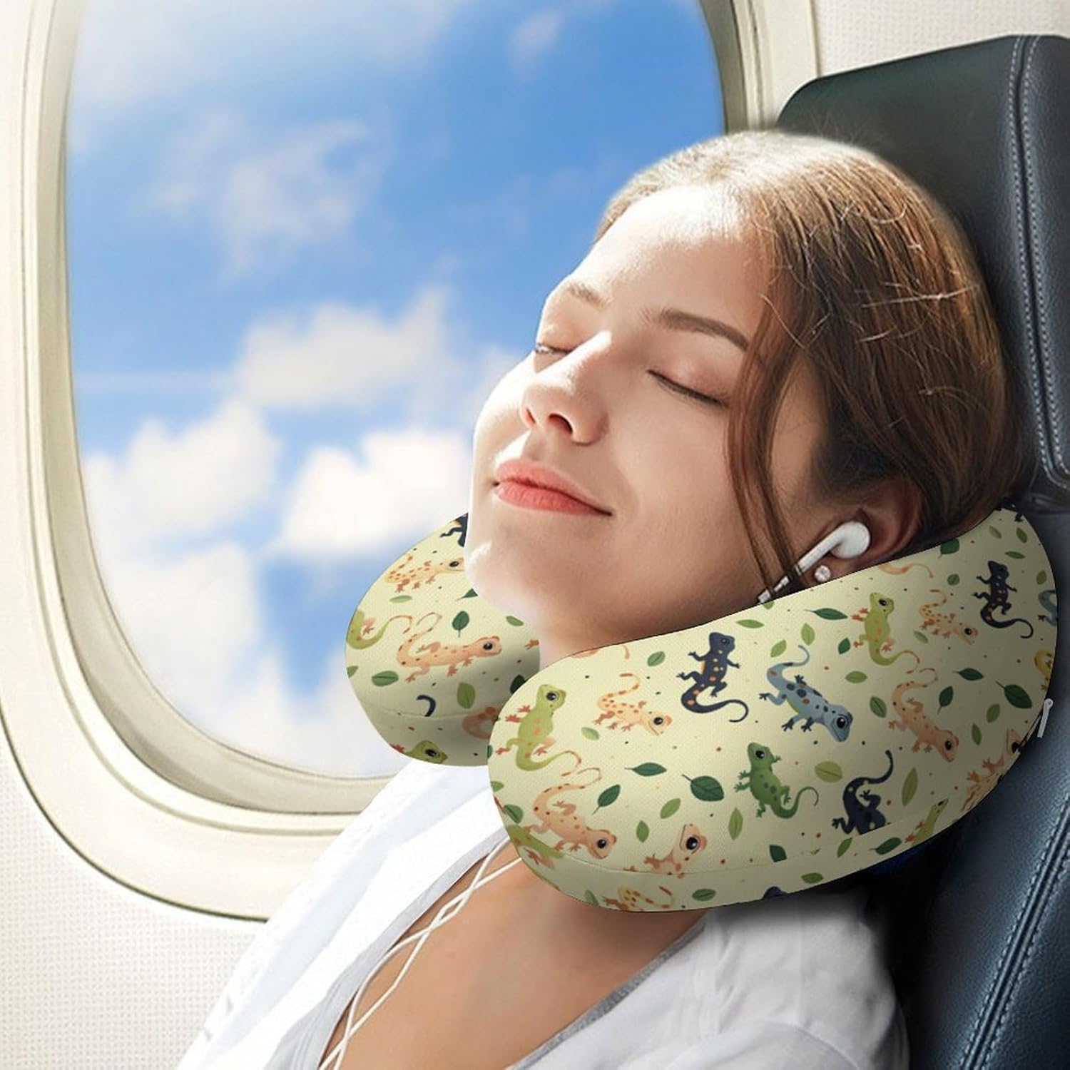 Spring Geckos Travel Pillow U Shape Neck Pillow Washable Pillowcase for Sleeping Chair
