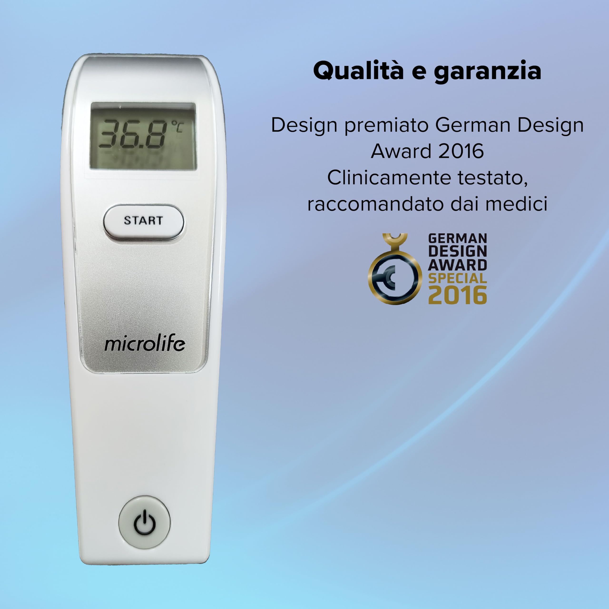 Termometro Frontale Infrarossi - Misurazione in 3 secondi | Termometro Infrarossi per Neonato Bambini Adulti | Senza Contatto | Allarme Febbre >37.5°C | Display LCD | Clinicamente Testato