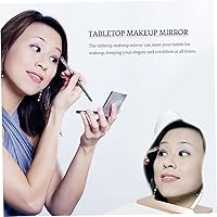 Vista 9 de Espejo de maquillaje de escritorio irregular con soporte, espejo de tocador plateado estético para mujer, diseño compacto con función de aumento