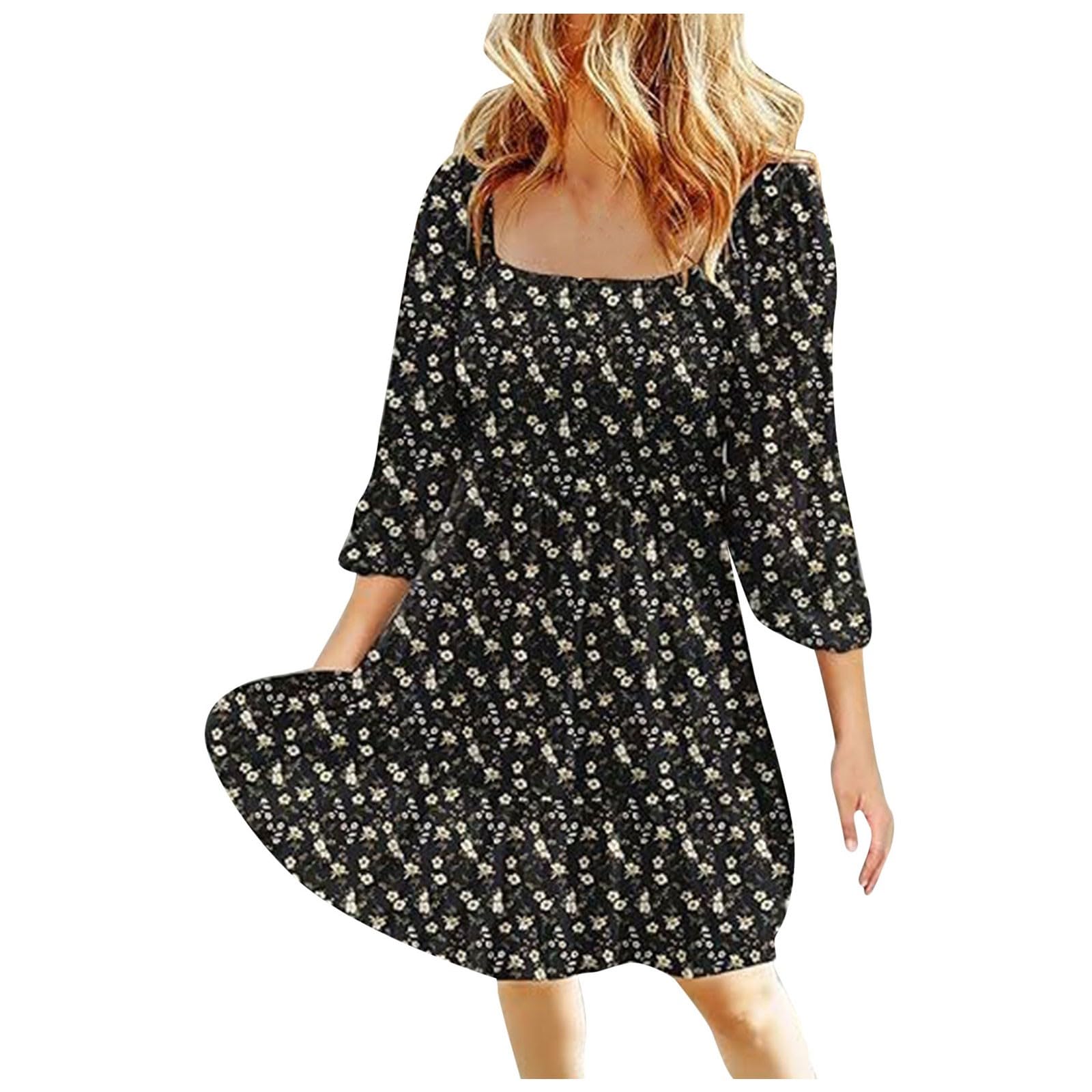 Robe fluide fleurie col carré pour masquer le ventre avec légèreté - 8
