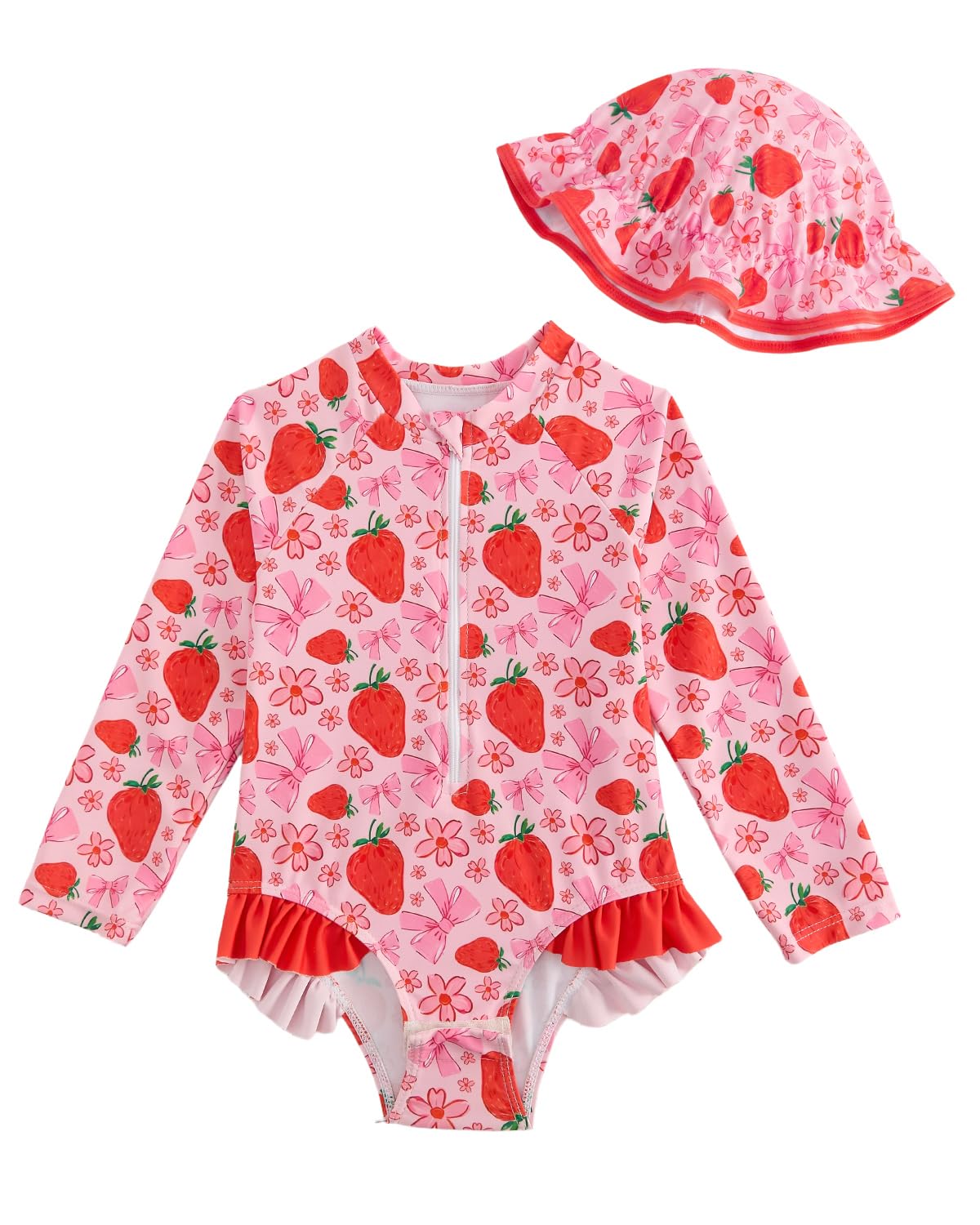 WYTbaby Uv Kleidung Baby Mädchen Langarm Einteiler Badeanzug Baby mit Hut, Kleinkinder Uv Badebekleidung Mädchen für 3 Monaten - 3 Jahren
