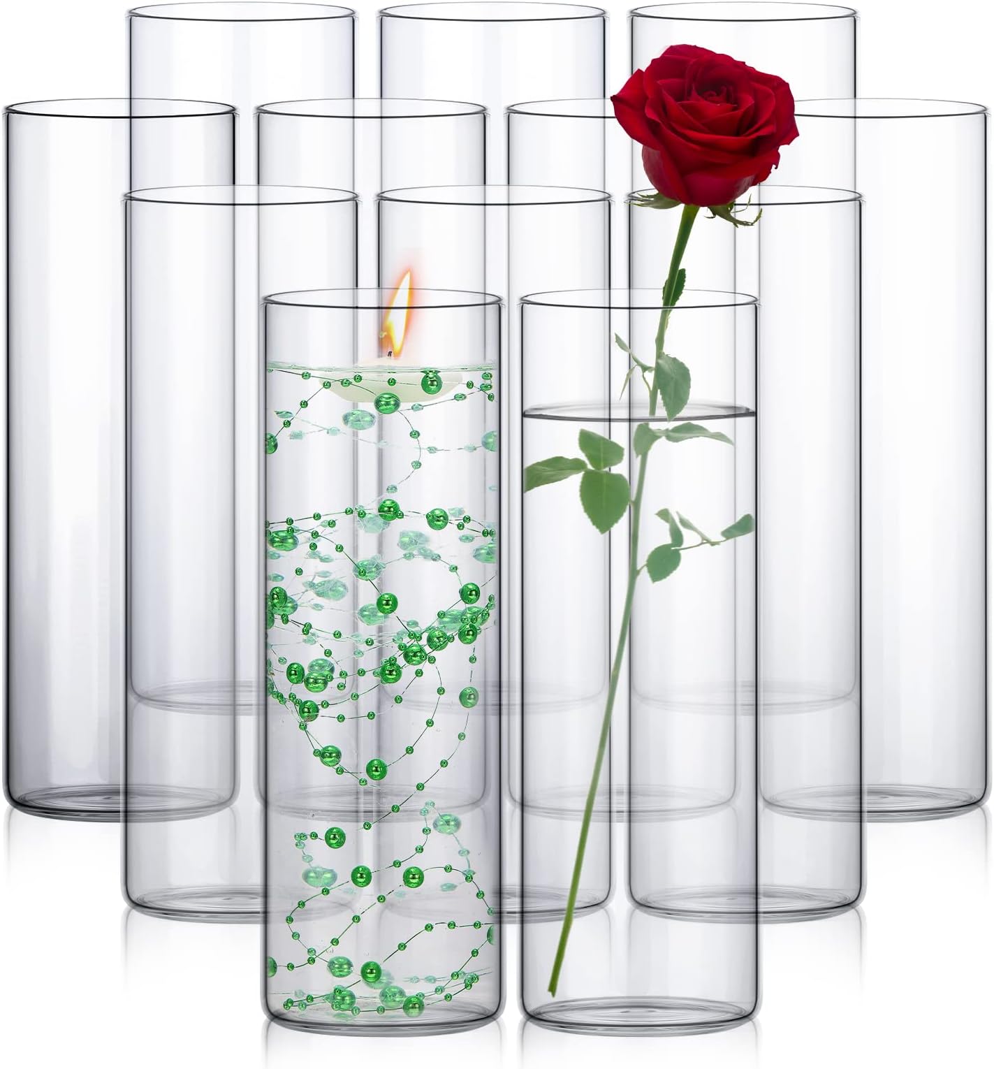 15 Pack Clear Glass Cylinder Vases 4 x 10 Inches Tall