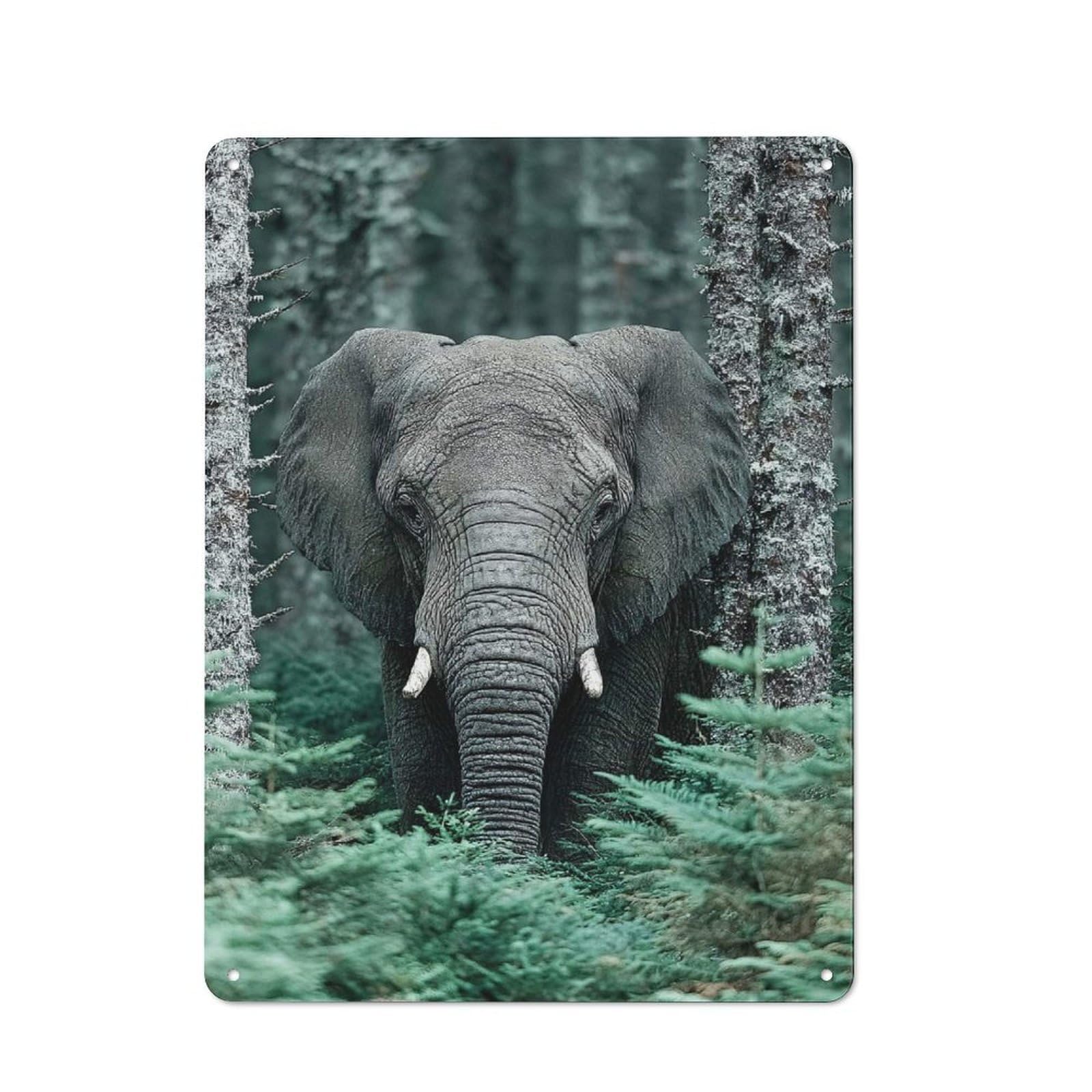 Junmoney Style-16 Retro Metal Plaque 40X30cm Featuring Elephant In The Forest For Workshop Wall, For Metal Sign Collectors, For Garage And Workshop Walls