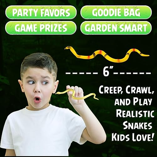 Miniatura 6 de Mini serpientes de goma de 6 pulgadas (paquete de 24) juego de serpientes de juguete de bosque lluvioso, juguetes surtidos de serpiente falsa de