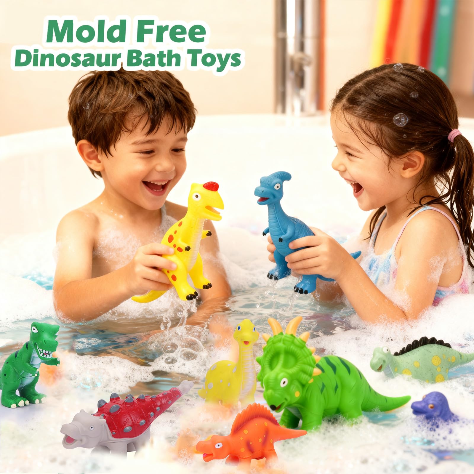 Juguetes de baño de dinosaurios para niños pequeños: juguetes flotantes sin moho para piscina – Juguetes de dinosaurio para niños de 1, 2 a 3 años de edad, ideas de regalo de cumpleaños