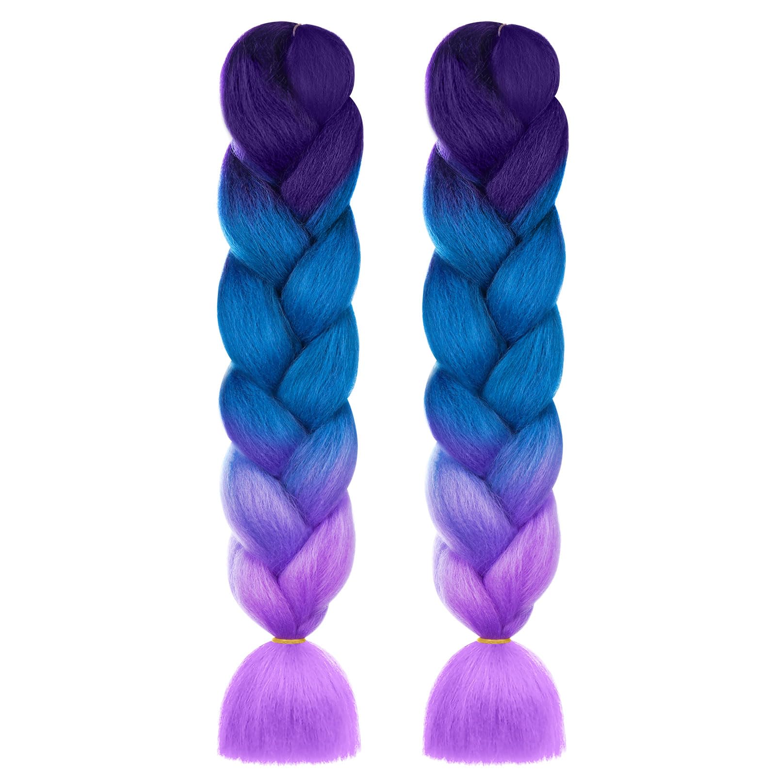 Aomig Extensiones para Trenzas, 2PC 24" Pelo Sintetico Trenzas de Pelo Trenzas Africanas Extensiones, 4 color Degradado Trenza Postizas Sintético para Cabello Trenzado Torcido Morado/Azul lago/Morado