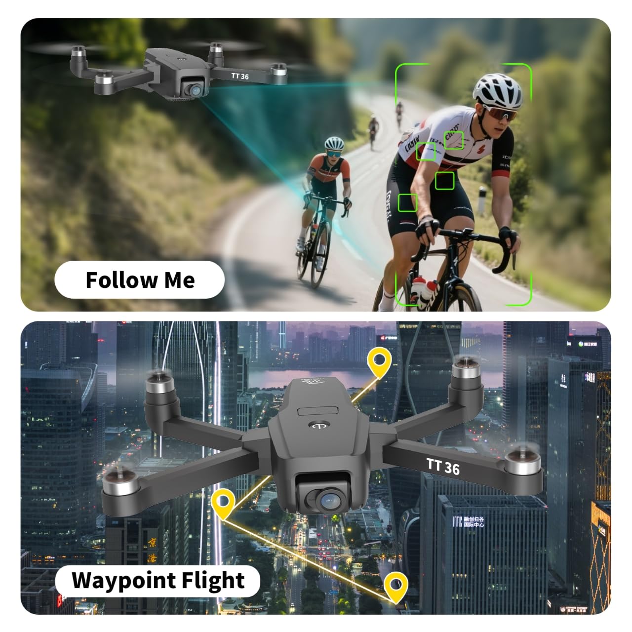 TTROARDS TT36 Drone GPS con Fotocamera 4K per Adulti 5G WiFi Trasmissione in Tempo Reale GPS Ritorno Intelligente Seguimi RC Quadcopter Motore Brushless Droni per Principianti