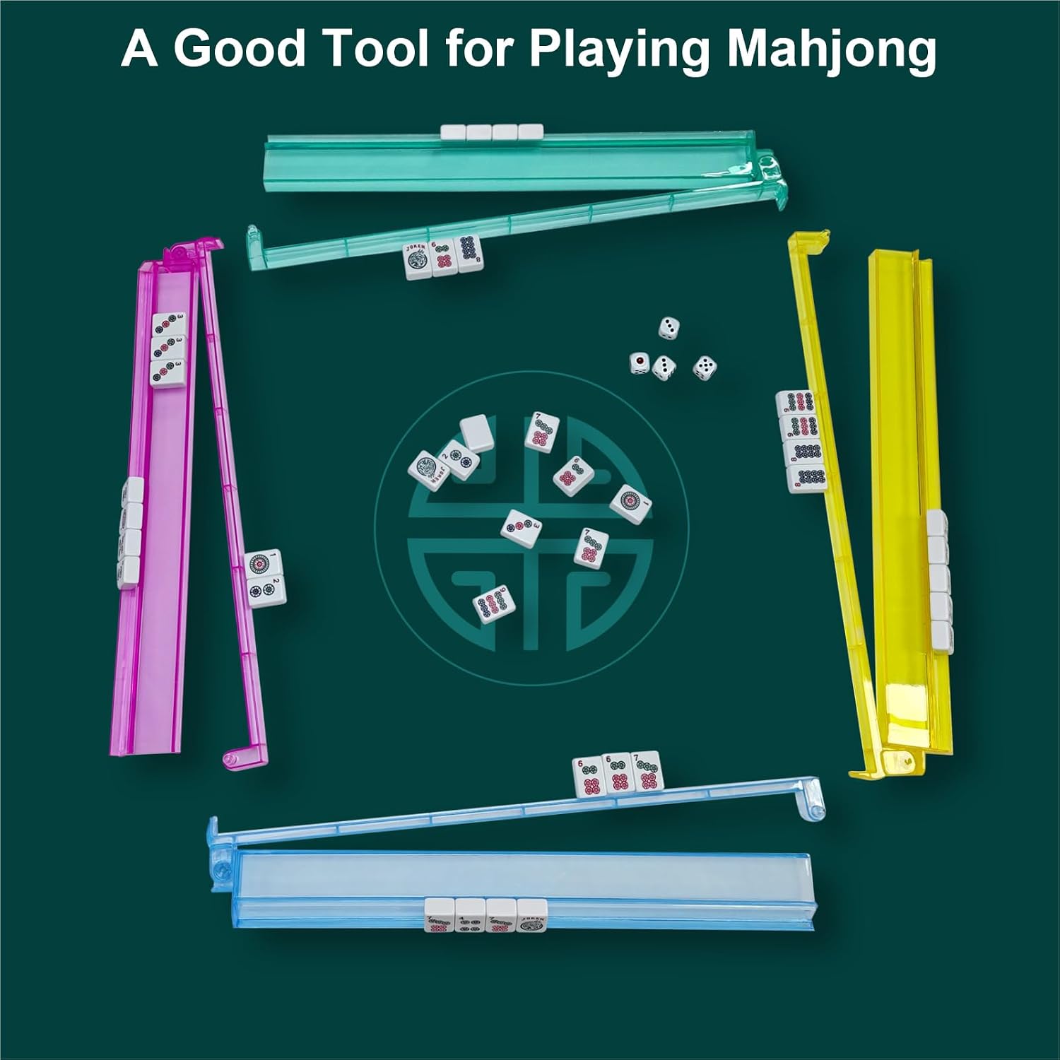 4PCS Mahjong Racks with Pushers All-in-one,Clear Acrylic Mahjong Rack and Pusher Combo, Modern American Mahjong Tile Racks, Transparent Set of 4 (Transparent Purple)