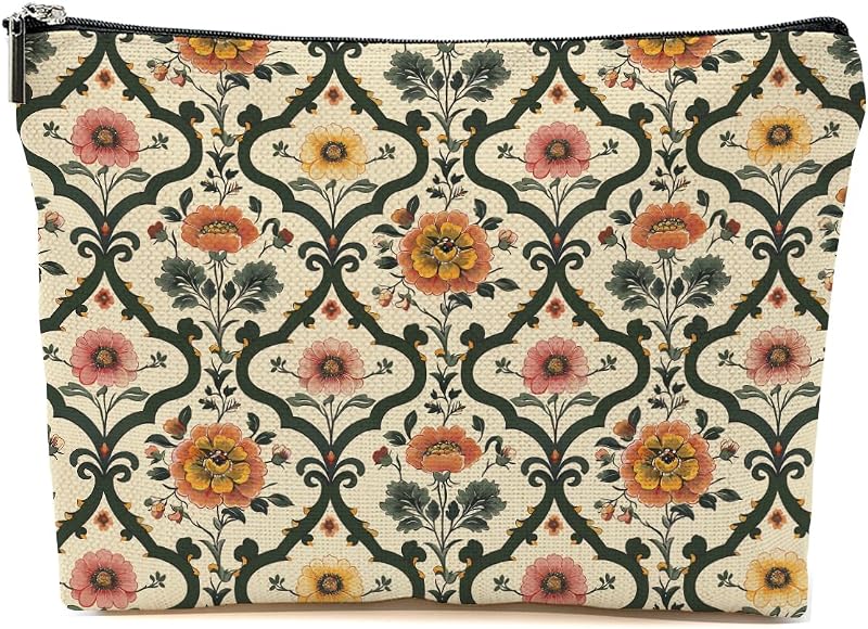 Necessaire de maquiagem Blue Leaves com estampa floral vintage, modelo 1742