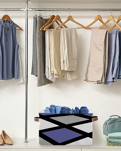 Miniatura 5 de Cesta de almacenamiento de color morado y gris para organizar estantes, cajas de almacenamiento plegables con asa, arte abstracto geométrico blanco