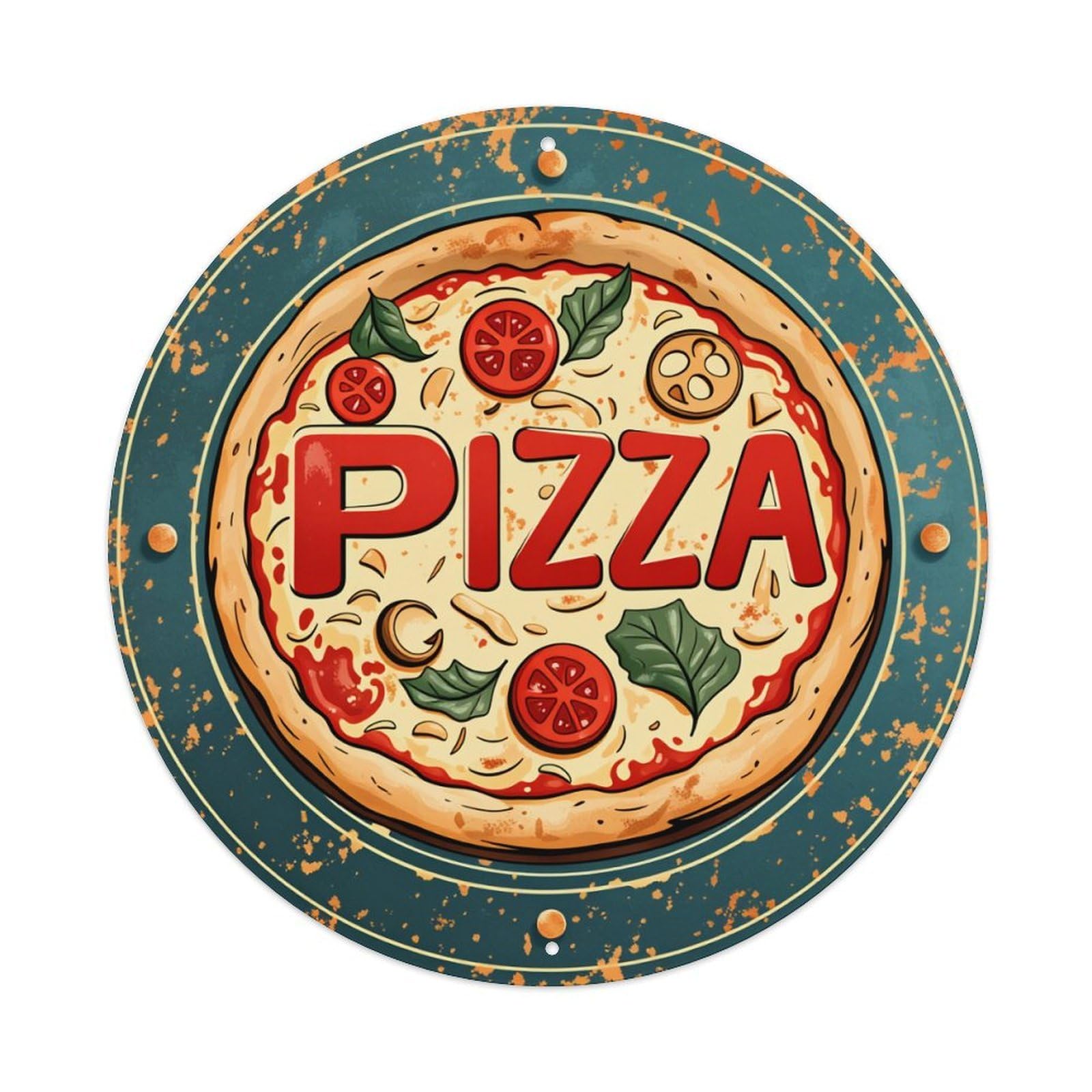 Pizza Toppings Crust Cheese Basil Metal Tin Sign Vintage Garden Bedroom Cafe Bar Man Cave Home Wall Decor Metal Poster 8x8 inches