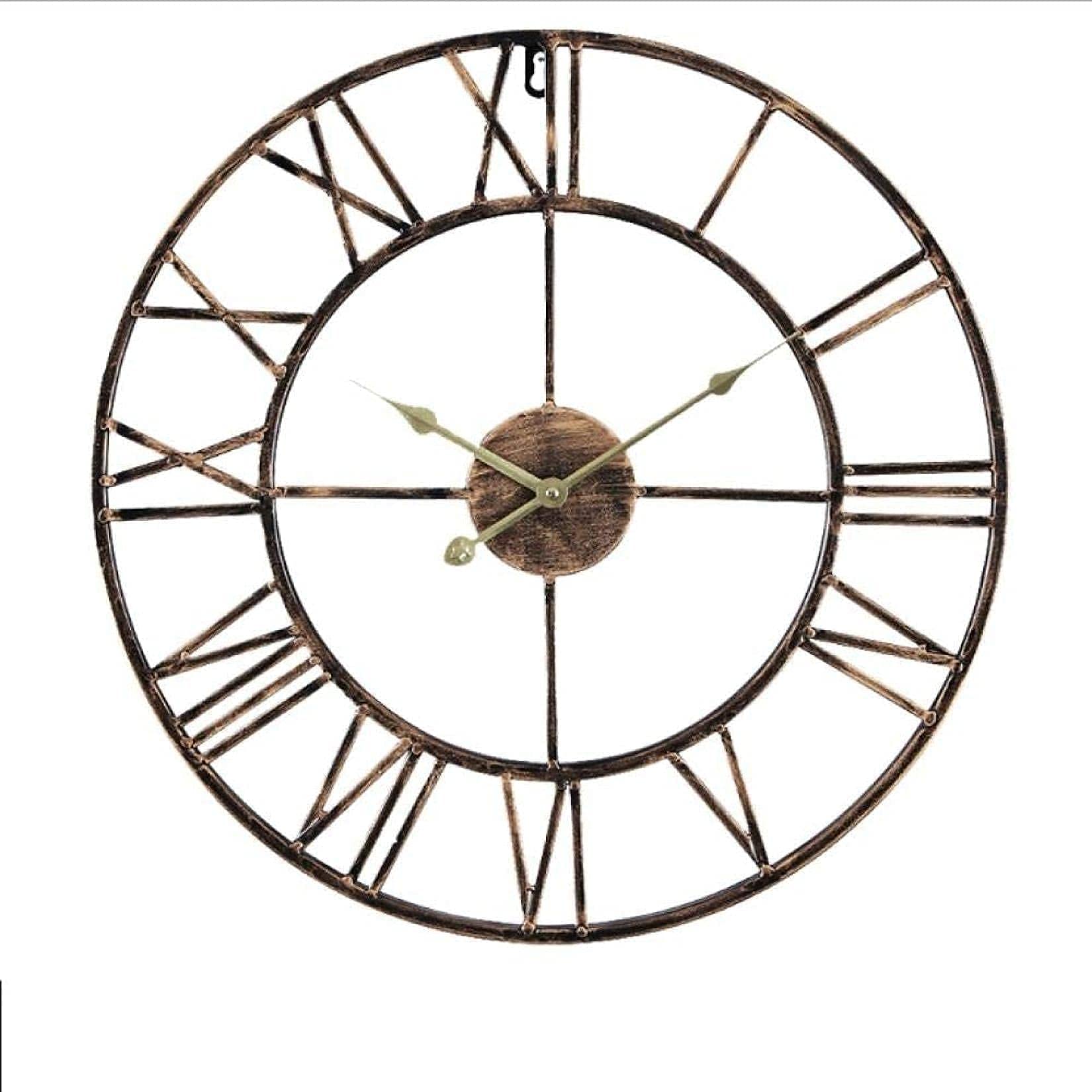 Orologi da Parete silenziosi,Grande Orologio Giardino per Esterni con Grandi Numeri Romani,Gigante,quadrante Aperto,in Metallo,retrò,Rame e Ferro battuto,50cm