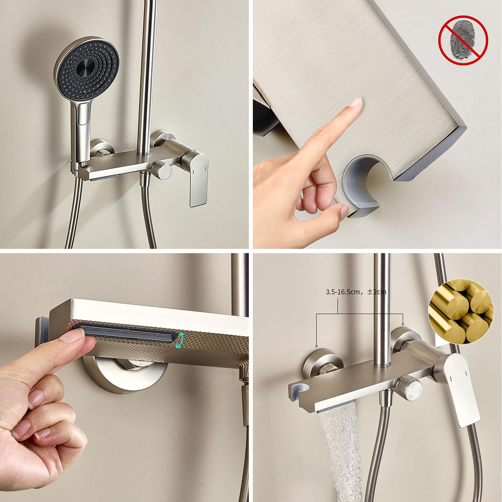 Columna de Ducha con Repisa y Grifo Cascada Gris Pistola