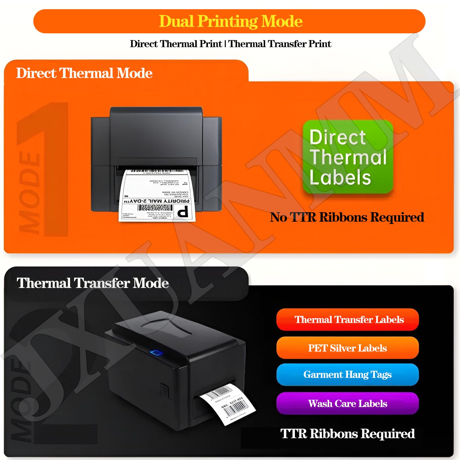 Stampante per Etichette a trasferimento Termico e Termica Diretta da 4,1", di spedizione Dual-Mode con 300 DPI, Codici Barre pacchi spedizione, Etichette, Ufficio Domestico Printer