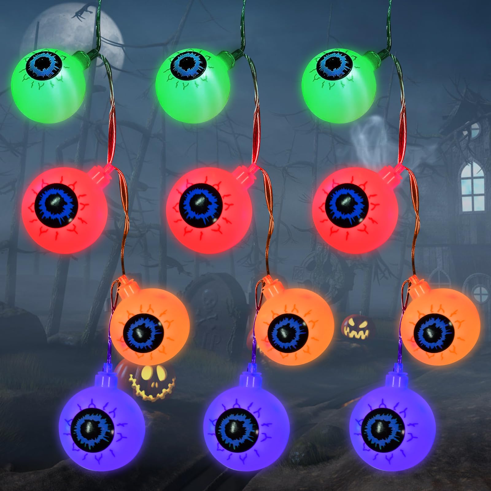 20 Luces del Globo Ocular Multicolor,Cadena de Luces Halloween,Luces de Cuerdas de Halloween, Luces de Decoración de Halloween,Ghost Eye String Lights,Luz Ocular De Halloween,Globo Ocular