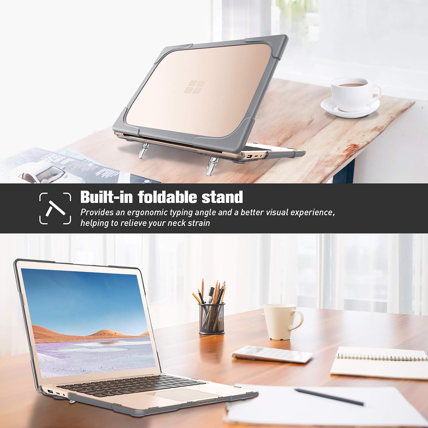 ProCase Protective Case for 13.5" Microsoft Surface Laptop 5/4/3 with Metal Palm Rest, Heavy Duty Slim Hard Shell Cover with Foldable Kickstands -Grey