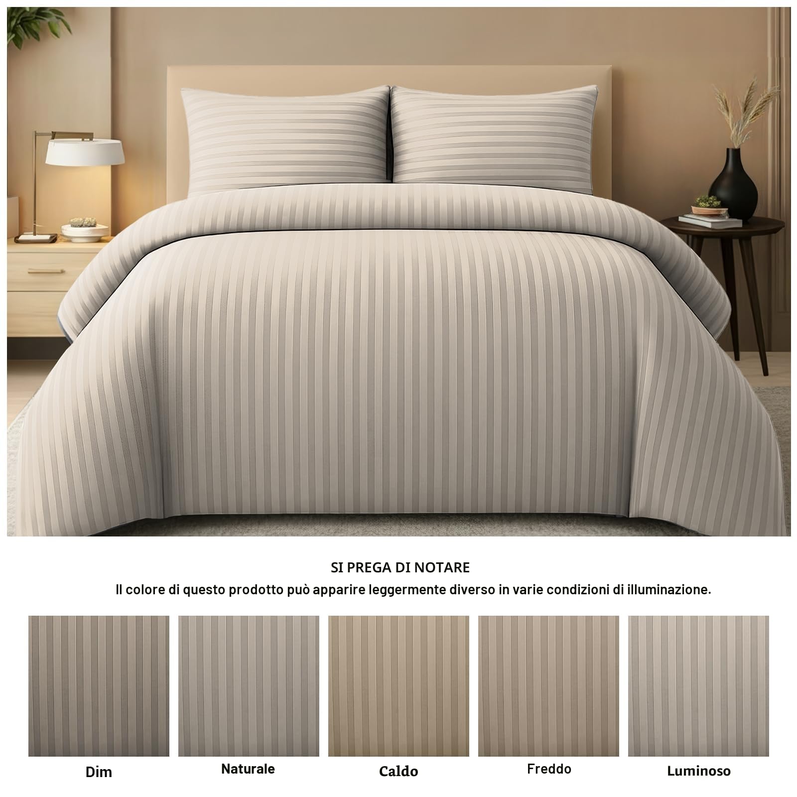 Pamposh Set copripiumino king size a righe satinate, qualità alberghiera, biancheria da letto ipoallergenica ultra morbida in microfibra