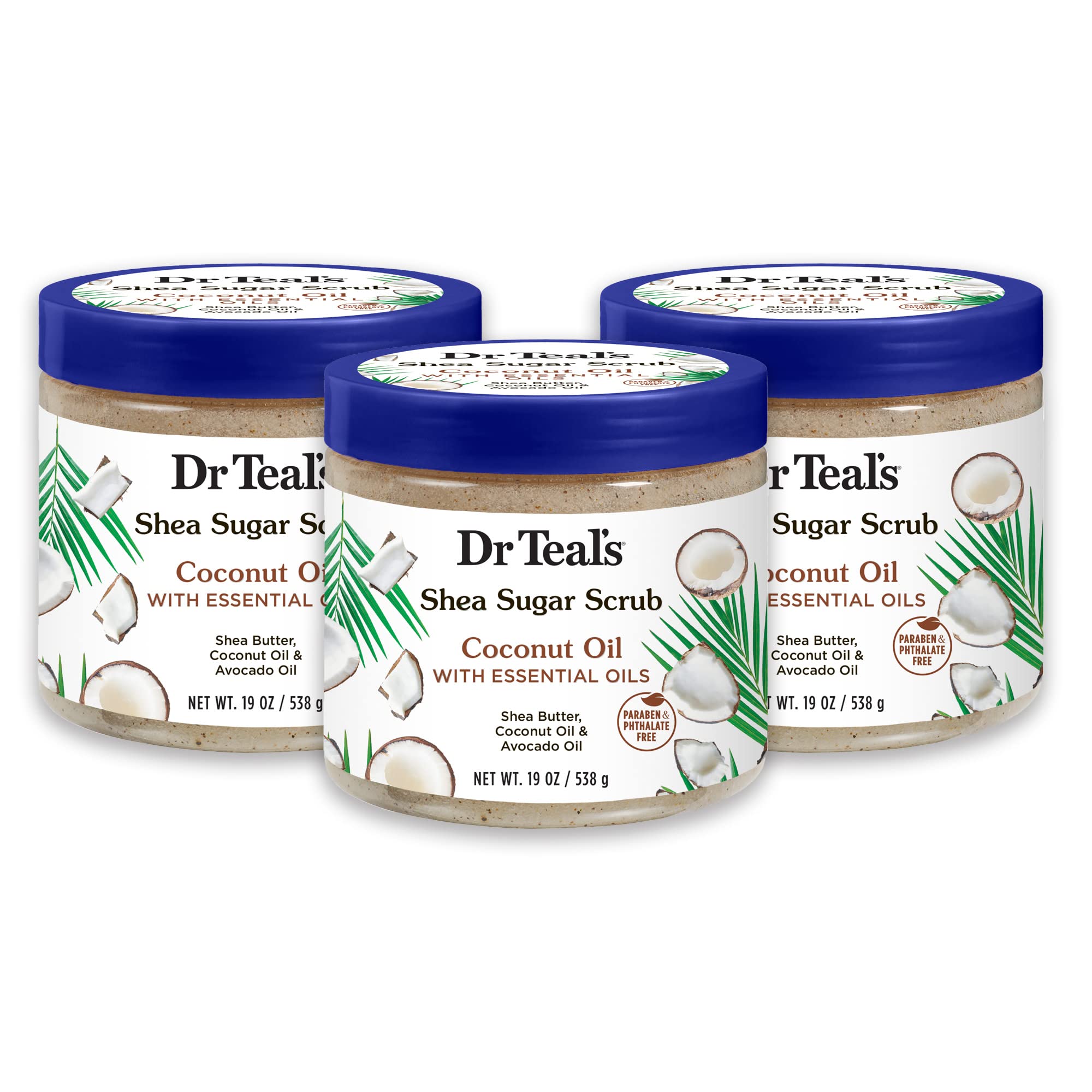 Amazon.com : Dr Teal's Shea Sugar Body Scrub, Coconut Oil with Essential  Oils, 19 oz (Pack of 3) : Beauty & Personal Care
