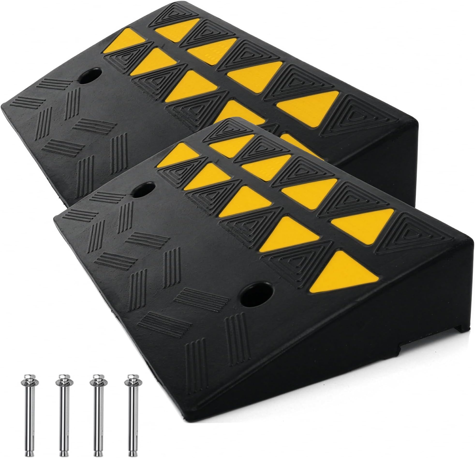 Car Vehicle Curbside Driveway Ramp - 2PC Heavy Duty Rubber Threshold Bridge Track Curb Ramp, For Loading Dock, Garage, Sidewalk, Truck, Scooter, Bike, Motorcycle, Wheelchair Mobility - PCRBDR45