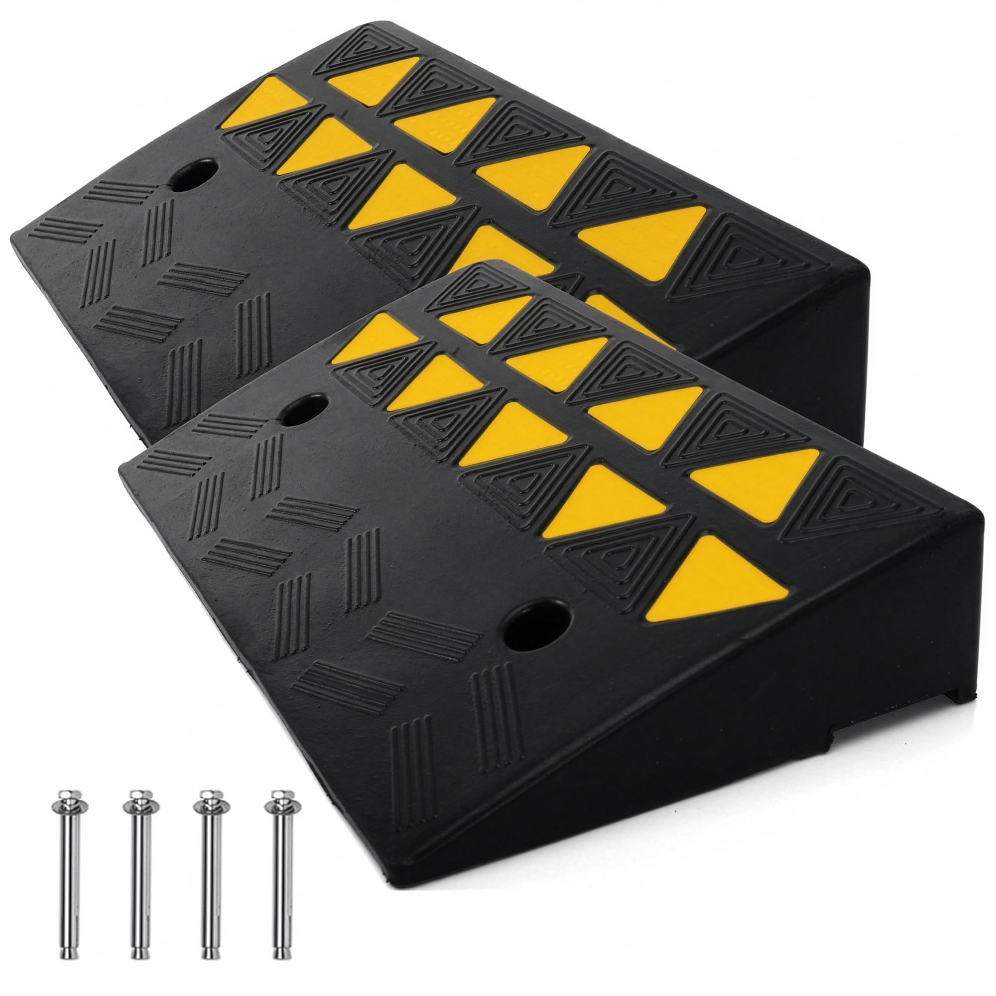 Pyle Rubber Curb Ramp 2PC Set, Heavy-Duty Driveway Ramp 4.1" Rise, 55,000 lbs Capacity, 19” L x 11.82” W, High-Density Waterproof Threshold Ramps for Cars, Trucks, Wheelchairs, Garage & Sidewalk