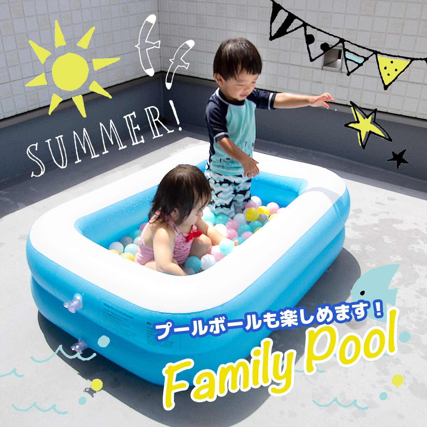 MRG 子供用プール 家庭用 110 × 80 × 30cm 長方形 ビニールプール 子供 プール 深い ベランダ おもちゃ (ブルー/プール単品)