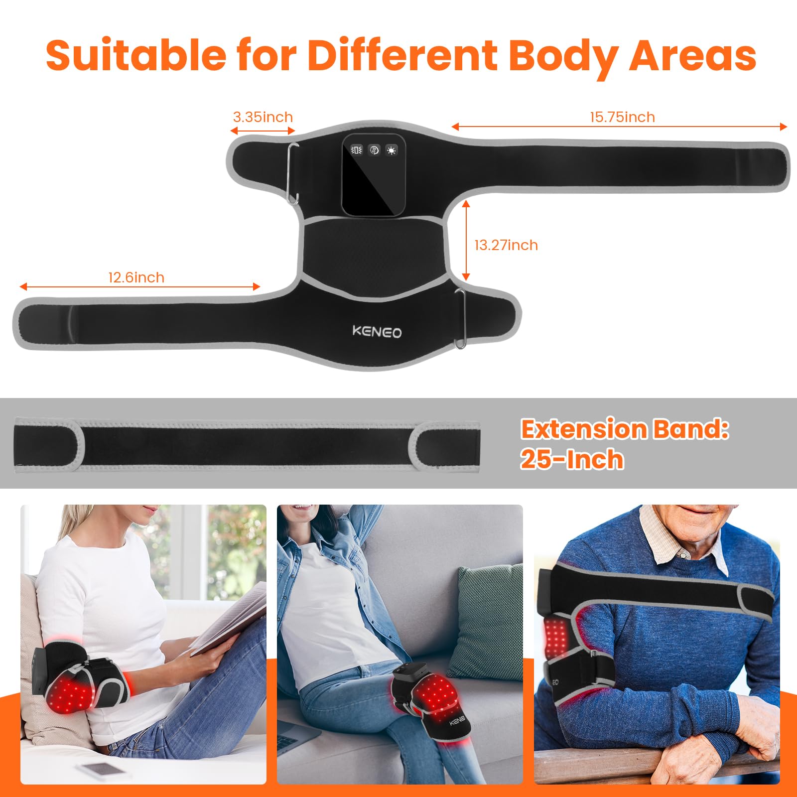 Keneo Rotlichttherapie Kniebandage mit Vibrationsmassage, 660 nm & 850 nm Infrarot-Lichttherapie zur Schmerzlinderung, 3 Wärmestufen, 3 Massagemodi, kabellos & wiederaufladbar (Grau)