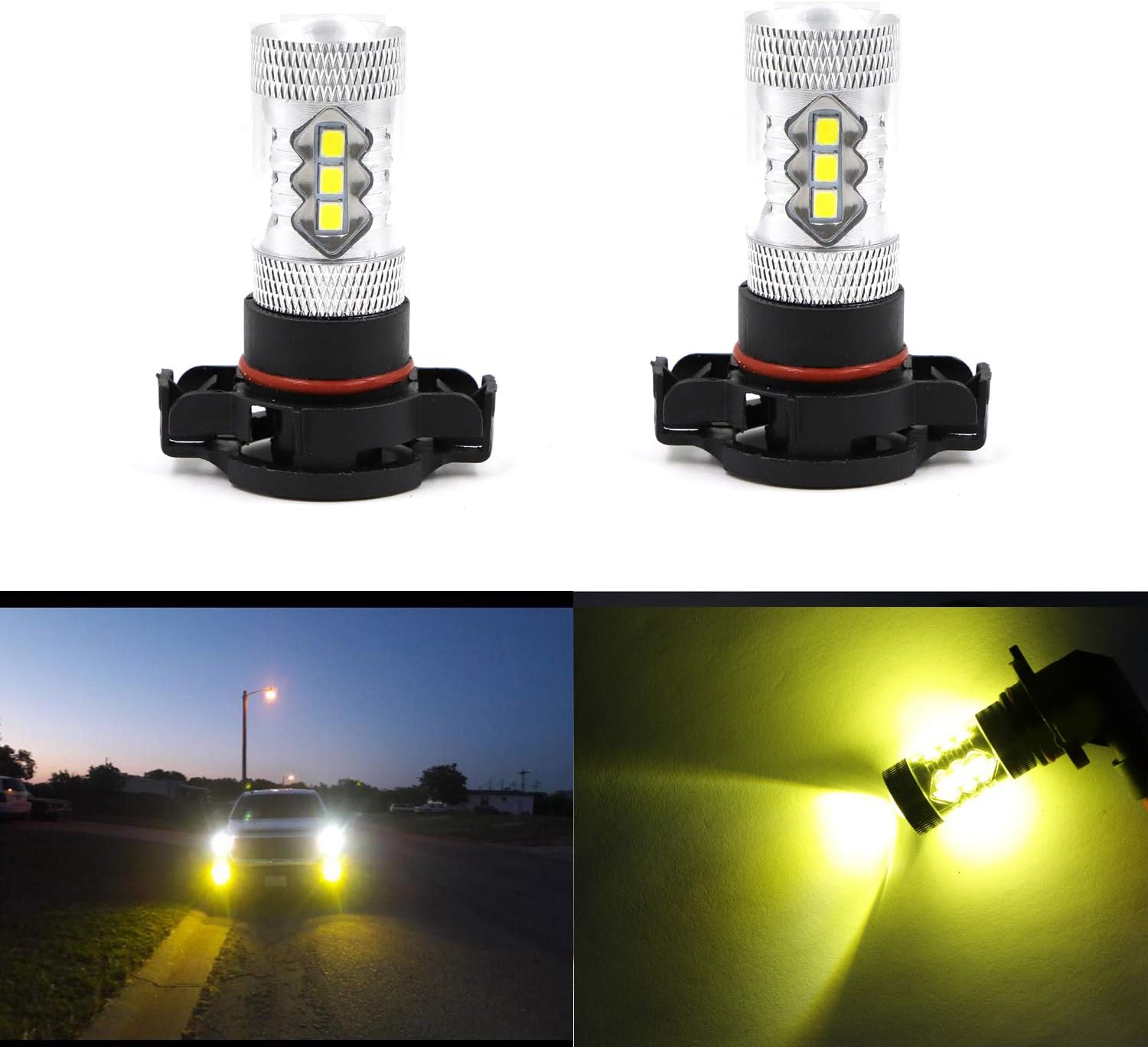 2504 PSX24W Amber LED Fog Light Bulb w/High Power 12V LED 12276 Bulbs Extreme Super Bright Lamp