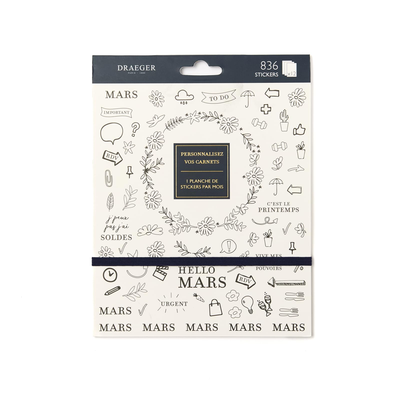 Draeger Paris – Notebook of Organisation Stickers Black & White Home Office – 12 Sheets