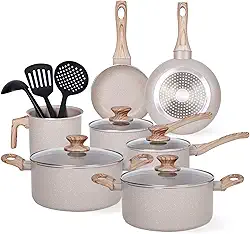 Jogo de Panelas Cerâmica Antiaderente Indução 10 Peças, Compatível com Fogão de Indução, Gás e Elétrico, Cinza