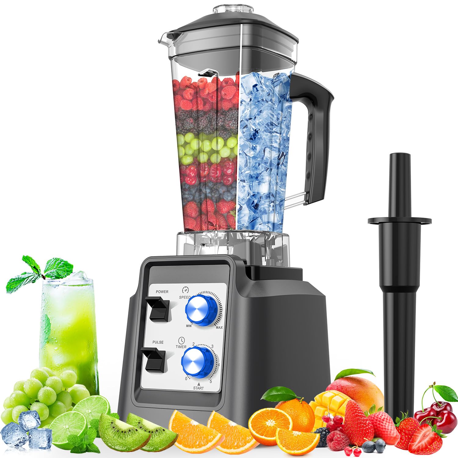 PSIIDAN Blender, Blender for Smoothies, Blenders for Kitchen, Professional Countertop Blenders with 68Oz. Pitcher, Adjustable Speeds, Timing Control, HS-209D, Blue