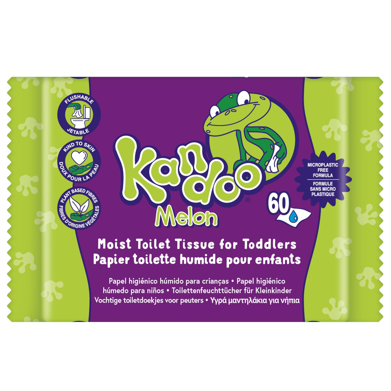 Kandoo - Lingettes Melon - Lingettes Humides Jetables Adaptées aux Enfants - Douceur Extrême - Efficacité Supérieure - Testées sous Contrôle Dermatologique - 1 Pack de 60 Lingettes