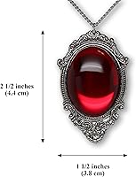 Vista 3 de Collar con colgante de cabujón rojo sangre en acabado plateado con marco de peltre, Metal