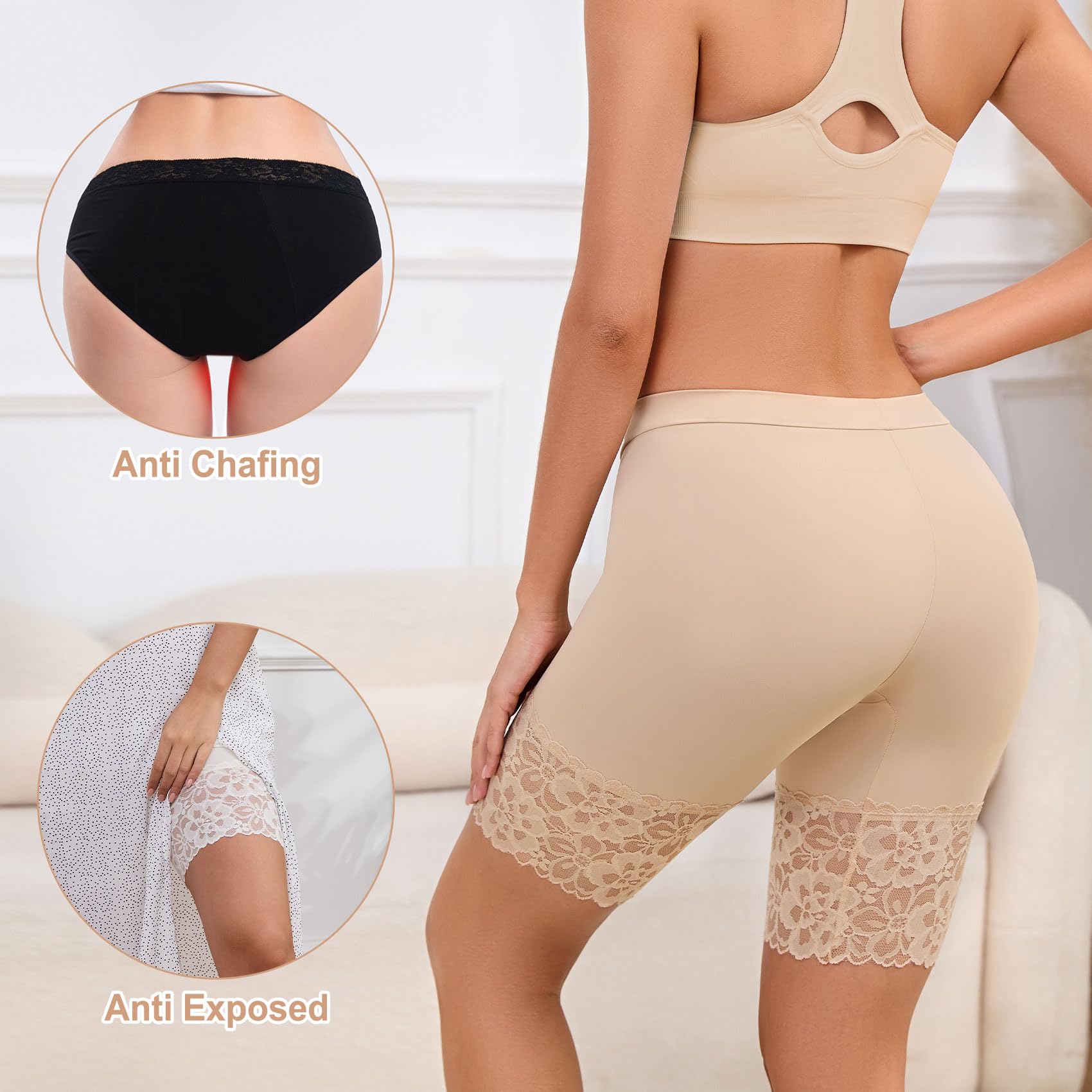 Pantalon Antirozaduras Mujer Elástico Bragas Diseño Encaje Boxer Shorts Suave Falda Bragas Cómoda Resistente al Desgaste Short Deportivo Mujer para Yoga Y Ciclismo Pack de 3
