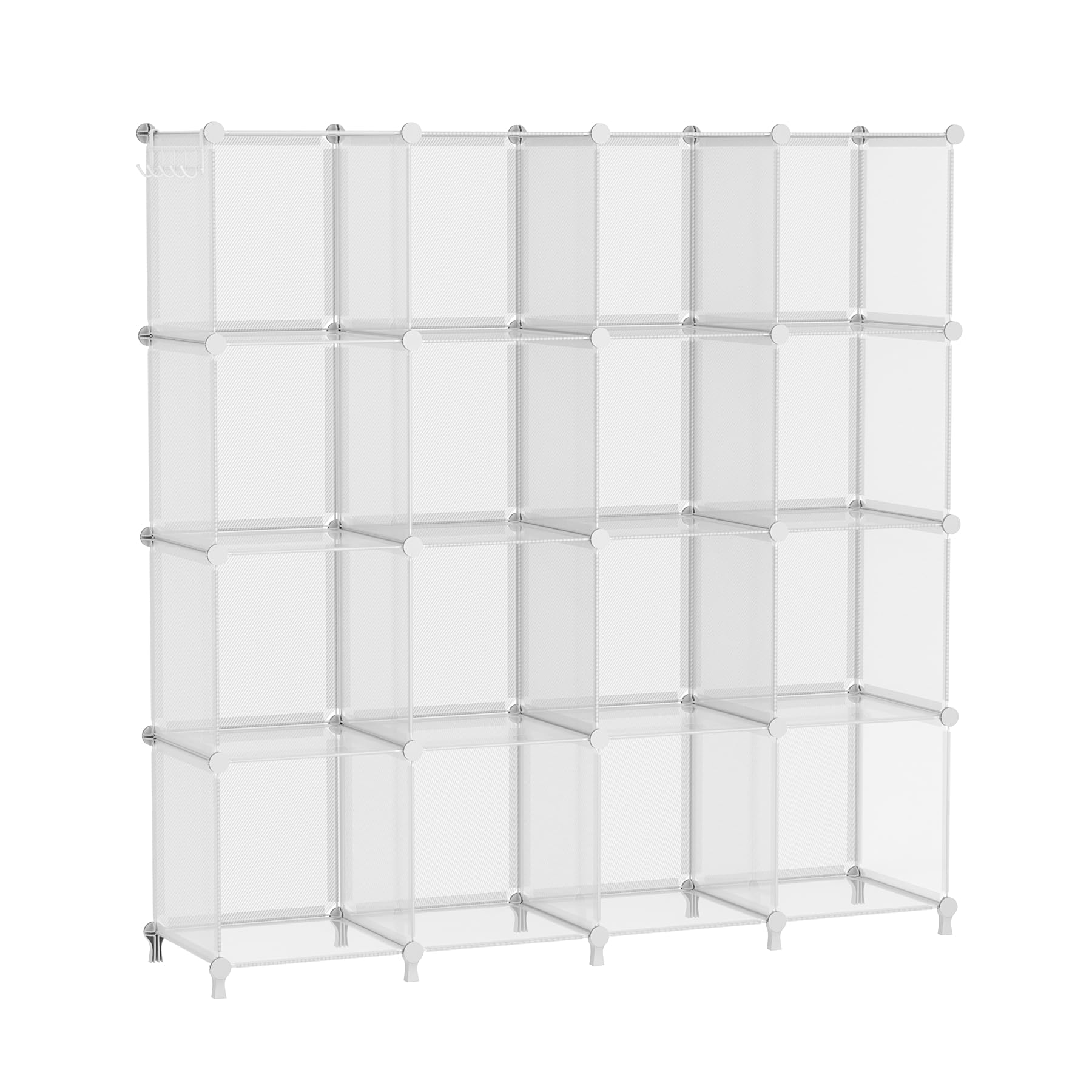 Cube Storage Organizer, 16 Cube Shelves, Closet Organizers and Storage, DIY Stackable Bookshelf Plastic Clothes Organizer Shelving for Bedroom, Home, Translucent Twill