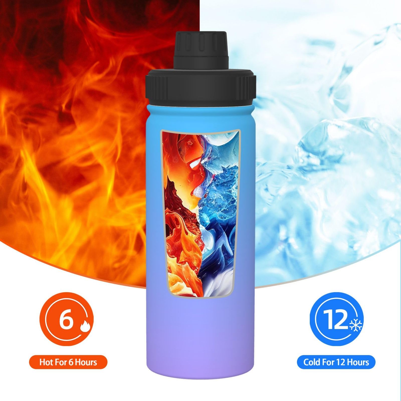 Sport-Trinkflasche, Edelstahl, 530 ml, isolierter Becher für Reisen, Fitnessstudio, Outdoor, Hellviolett und Blau