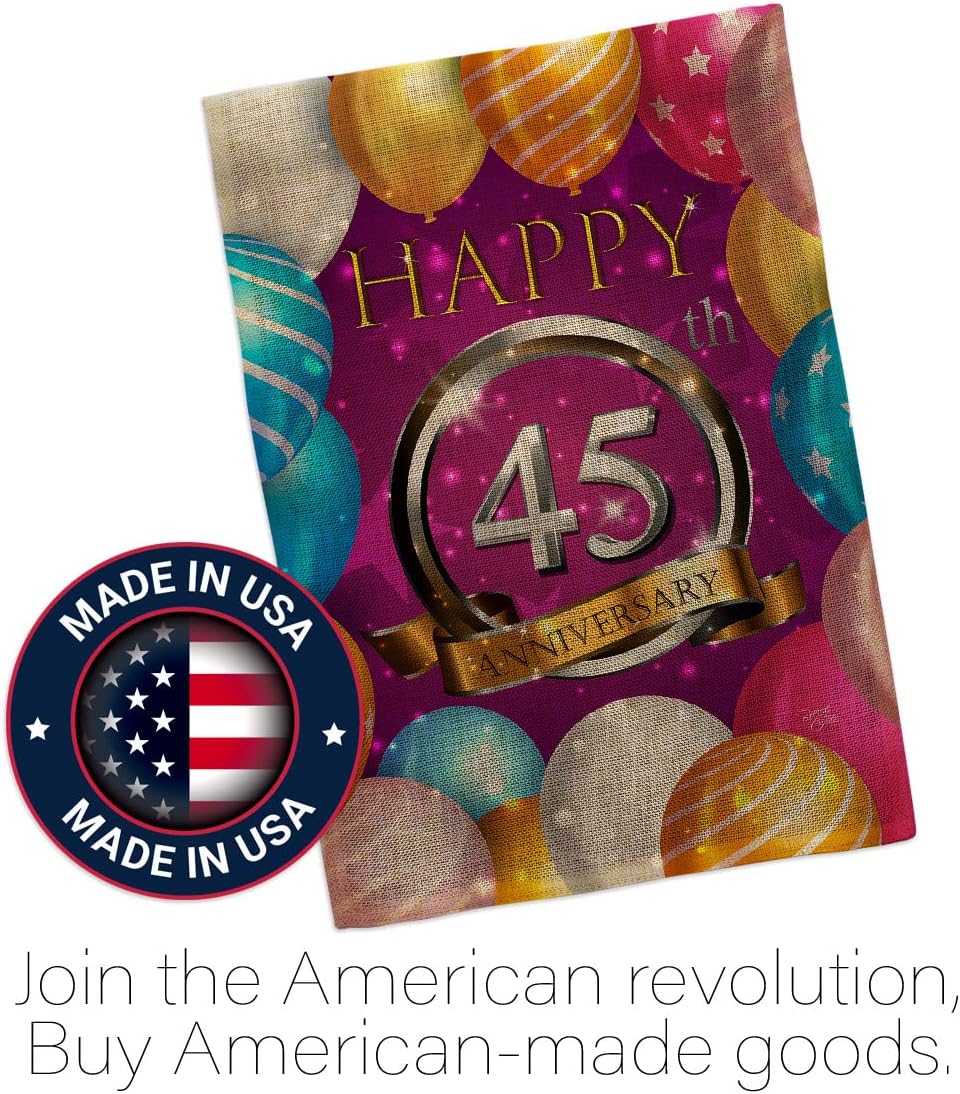 Breeze Decor Happy 45th Anniversary Garden Flag Celebration Couple Married Wedding Occasion Party Valentines House Decoration Banner Small Yard Gift Double-Sided, Made in USA