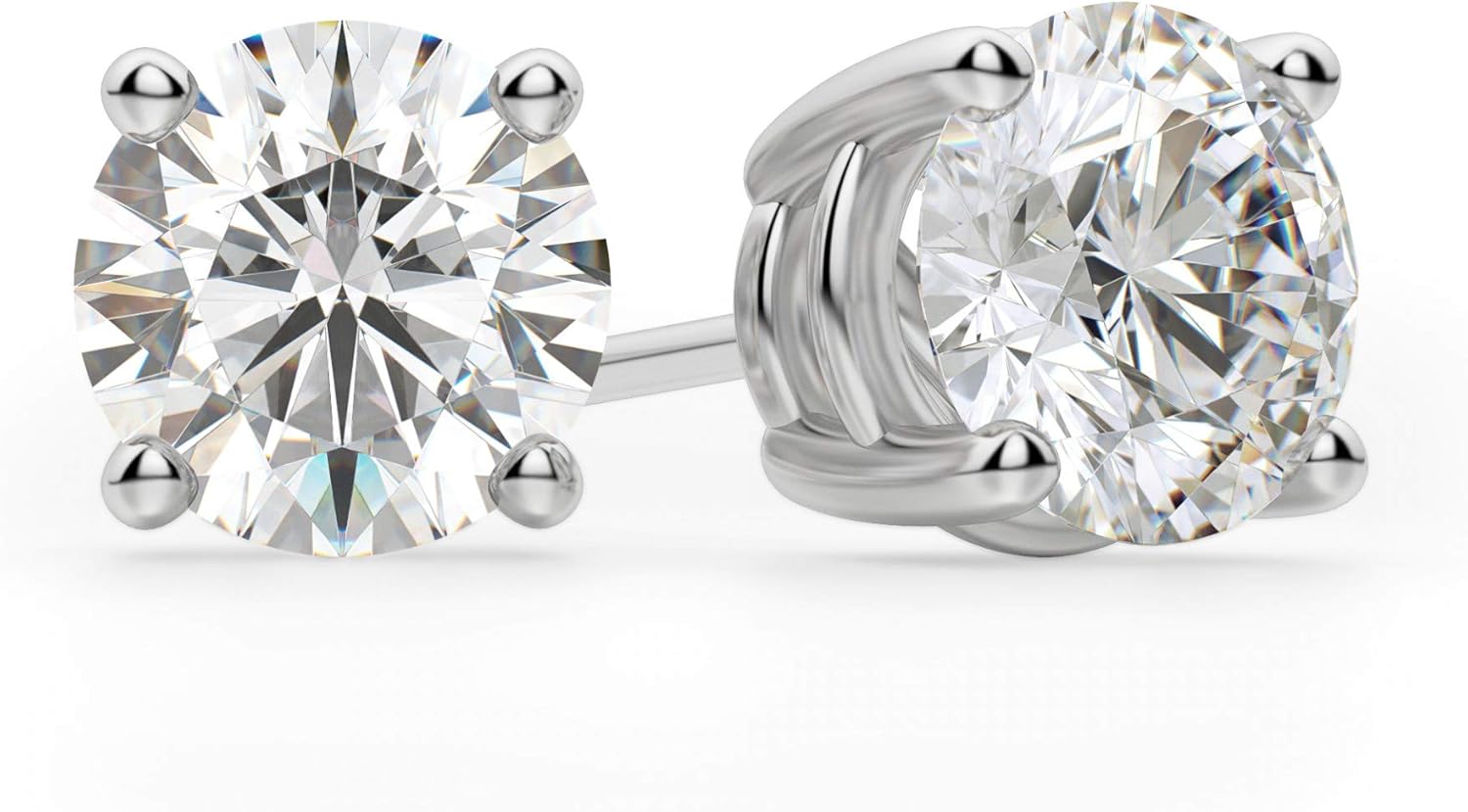 Round Cut VVS1 Colorless Diamond Moissanite Earrings Stud Earring Wedding Bridal Jewelry Screw Back Drop Dangle Modern Style Anniversary Promise Gift Her Tension Back Basket Set