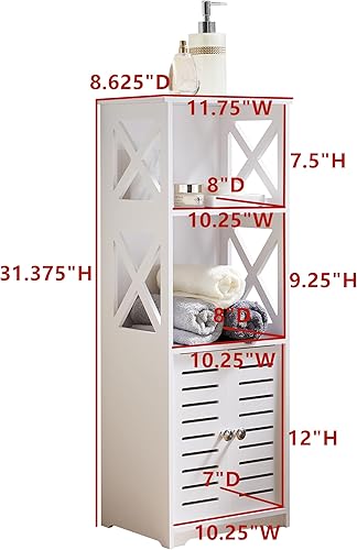 Miniatura 2 de Kings Brand Furniture - Gabinete de almacenamiento para piso de baño, armario de inodoro lateral con puerta y estantes, color blanco