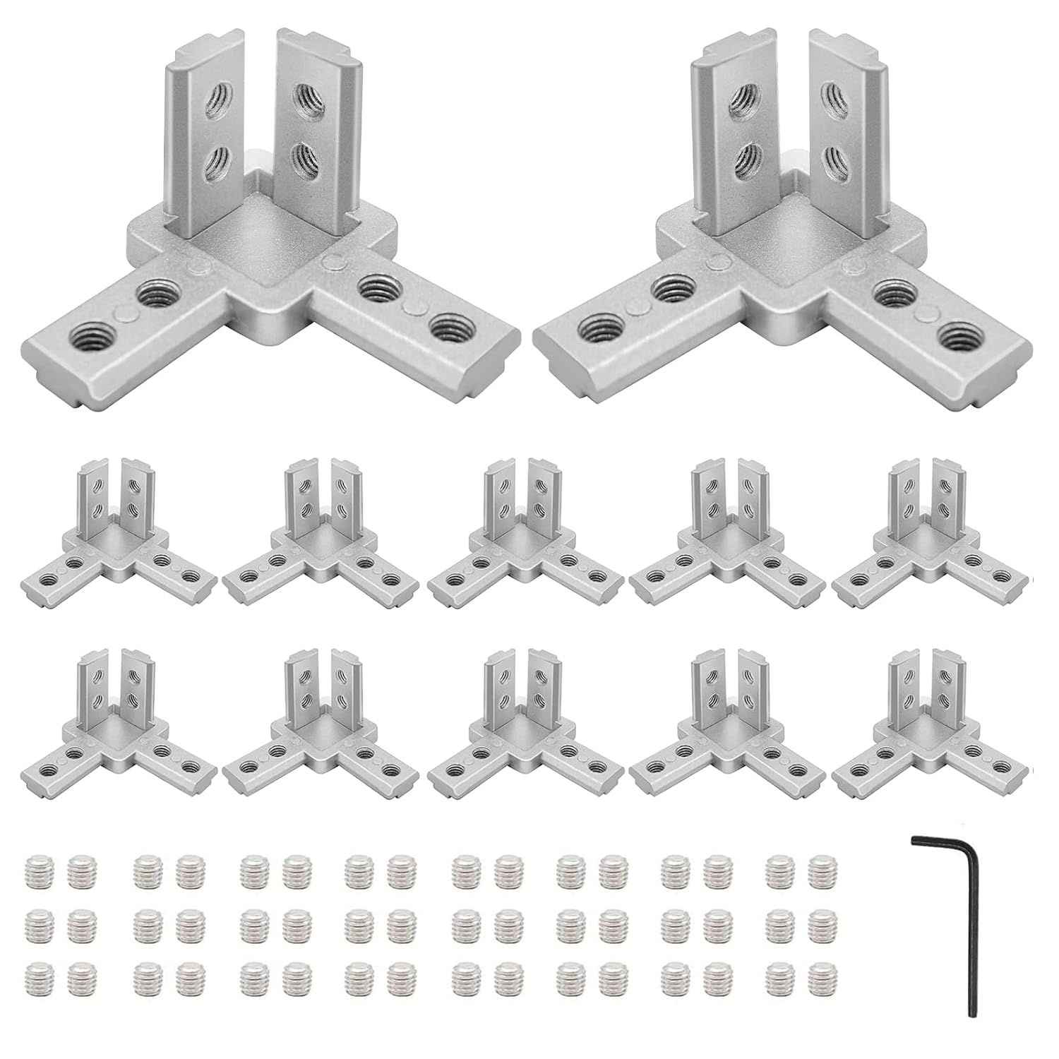 12pcs 3030 3-Way Angel Bracket Corner Connector 3030 Aluminum Extrusion Hardware T-Slot Accessories V-Slotted with Screws for 3030 Aluminum Profile 3D Printer Frame Parts Silver