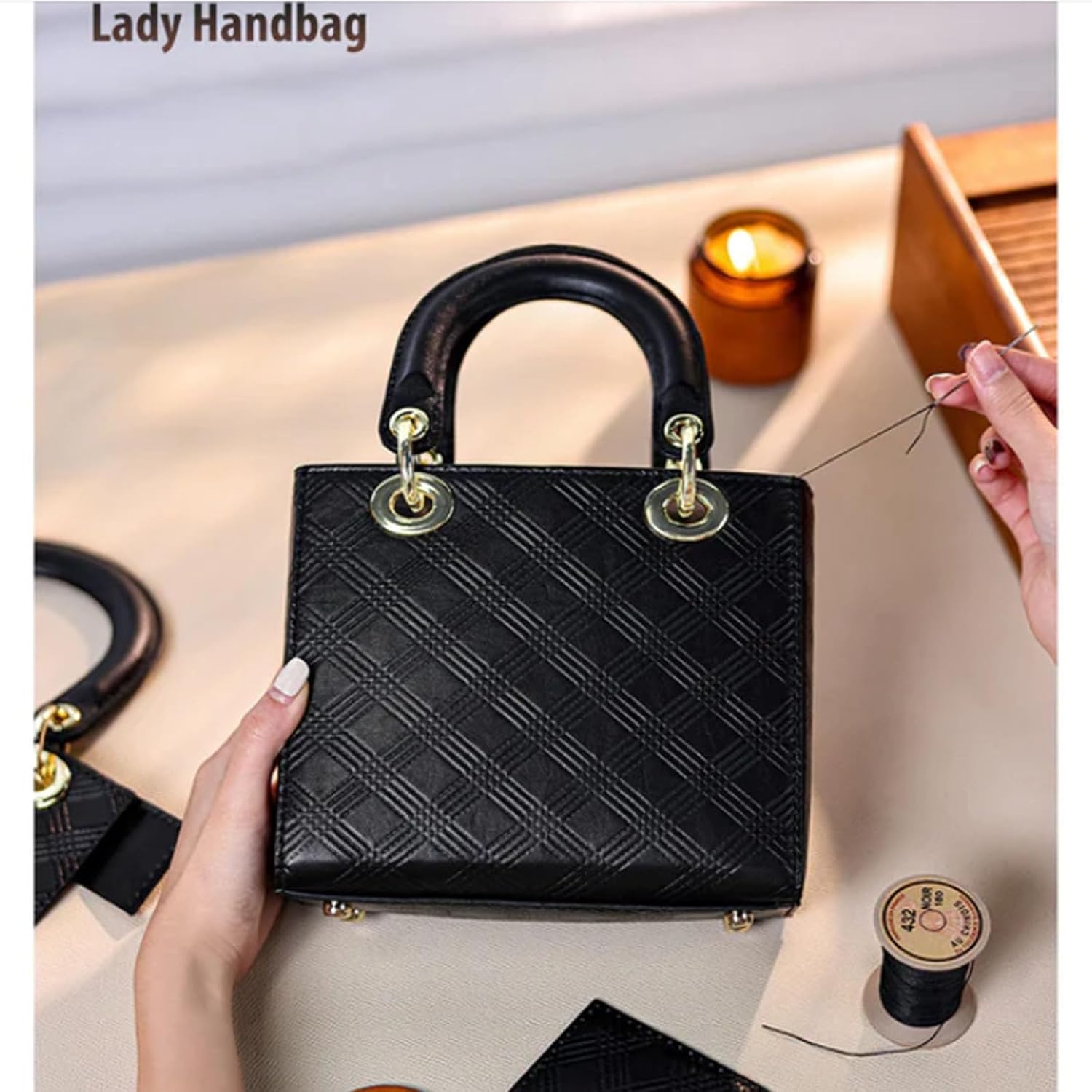 POPSEWING Top Grain Leather Inspired Lady Handbag DIY Kit, Leather Shoulder Bag for Women, Sewing Patterns for Beginners, Leathers Sewing Kit for Adults Unique Gifts (DIY Kits)