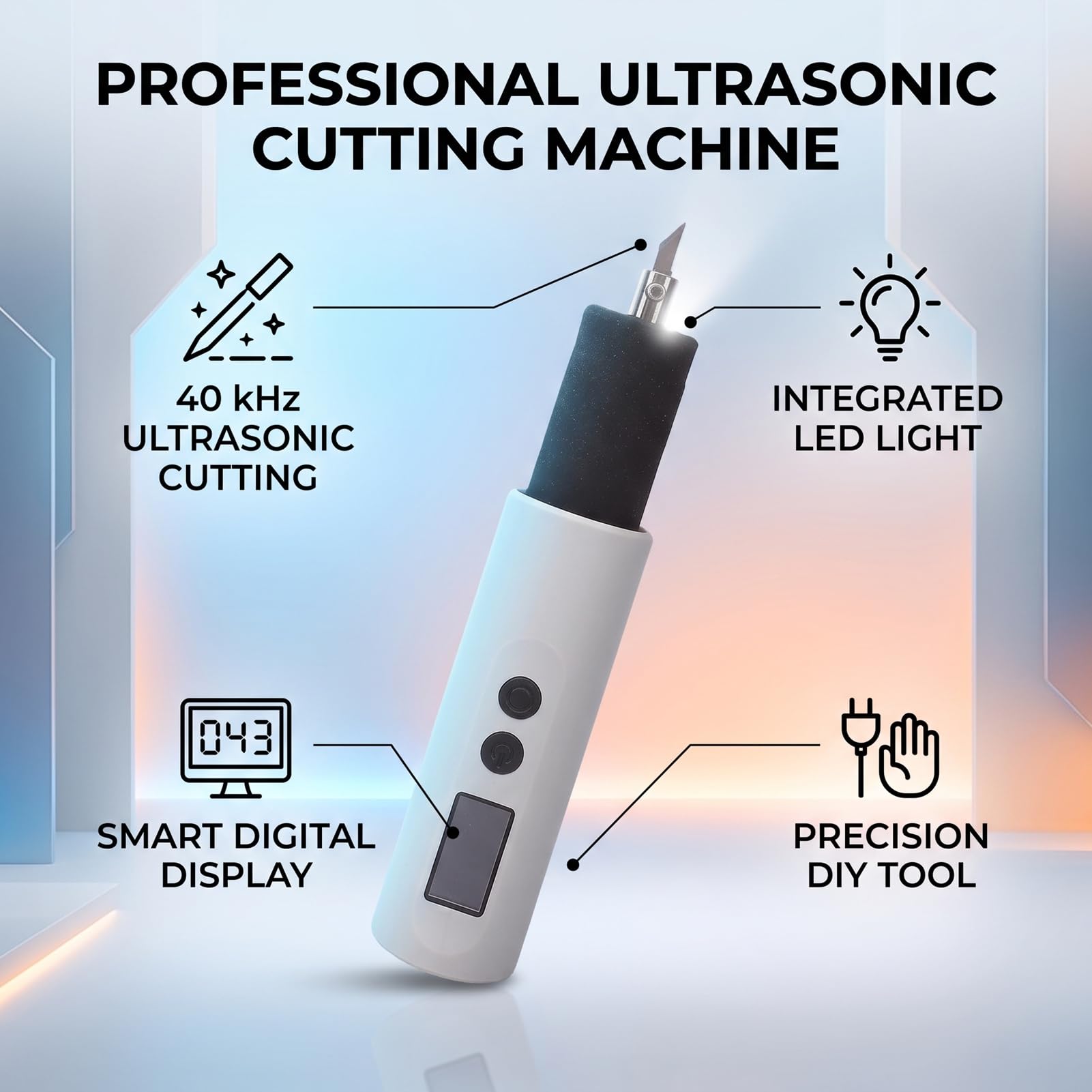 Fafeicy Taglierina Ad Ultrasuoni Portatile 40KHz con Display Digitale | Regolazione Continua della velocità da 45 W per la Stampa 3D di Plastica per la Lavorazione del Legno, Kit Completo con 45