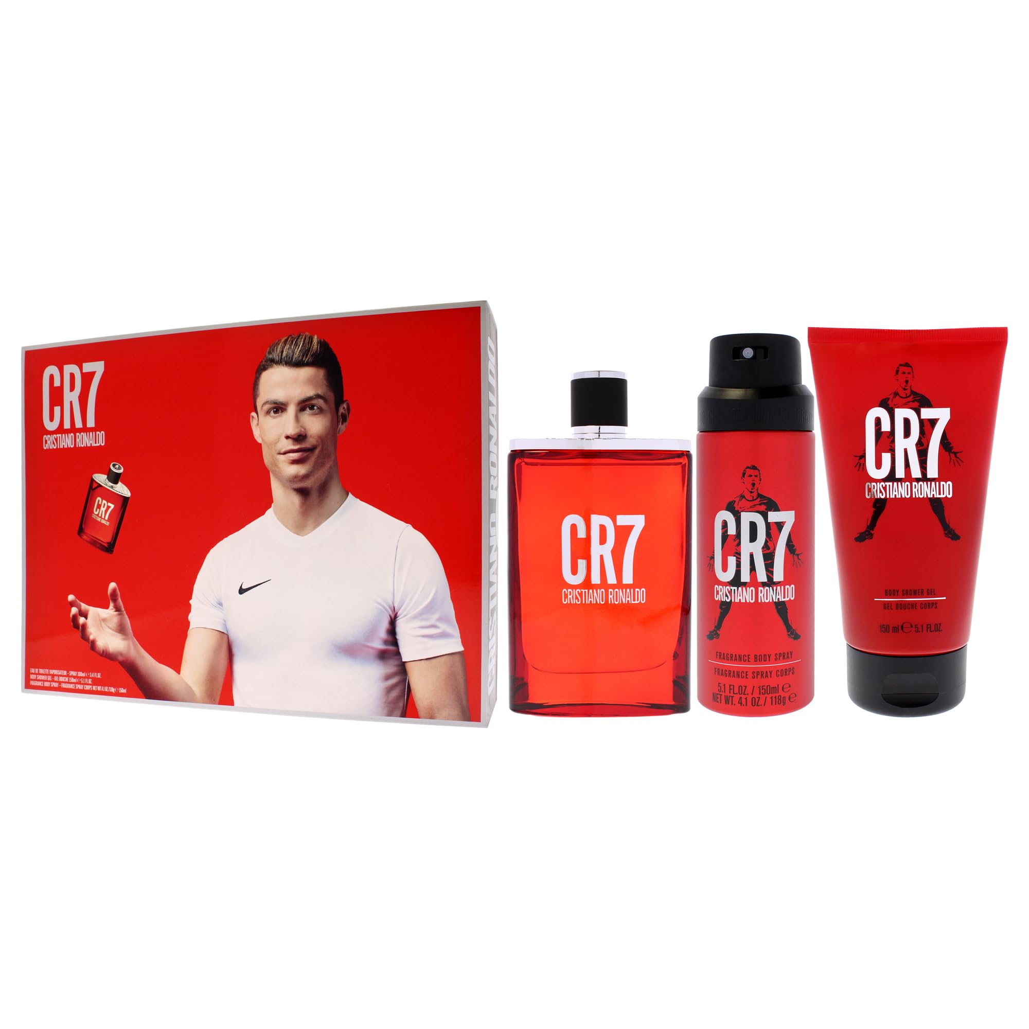 Cristiano Ronaldo Cr7 - Set regalo da 3 pezzi, Eau De Toilette, 100 ml, gel doccia, 150 ml, spray per il corpo, 150 ml