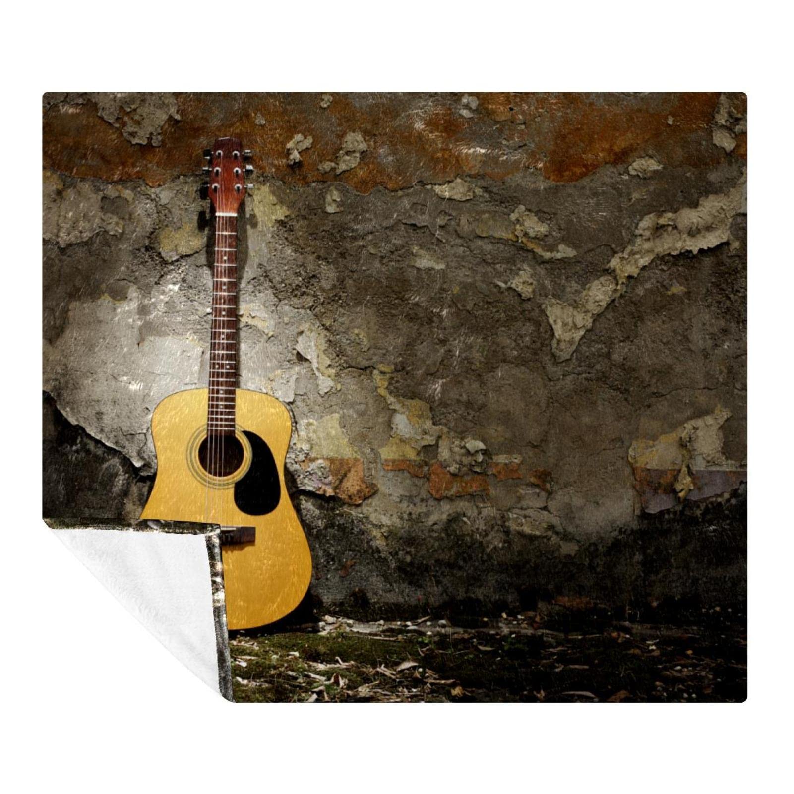 Couverture polaire de literie motif vieux mur et guitare pour chambre