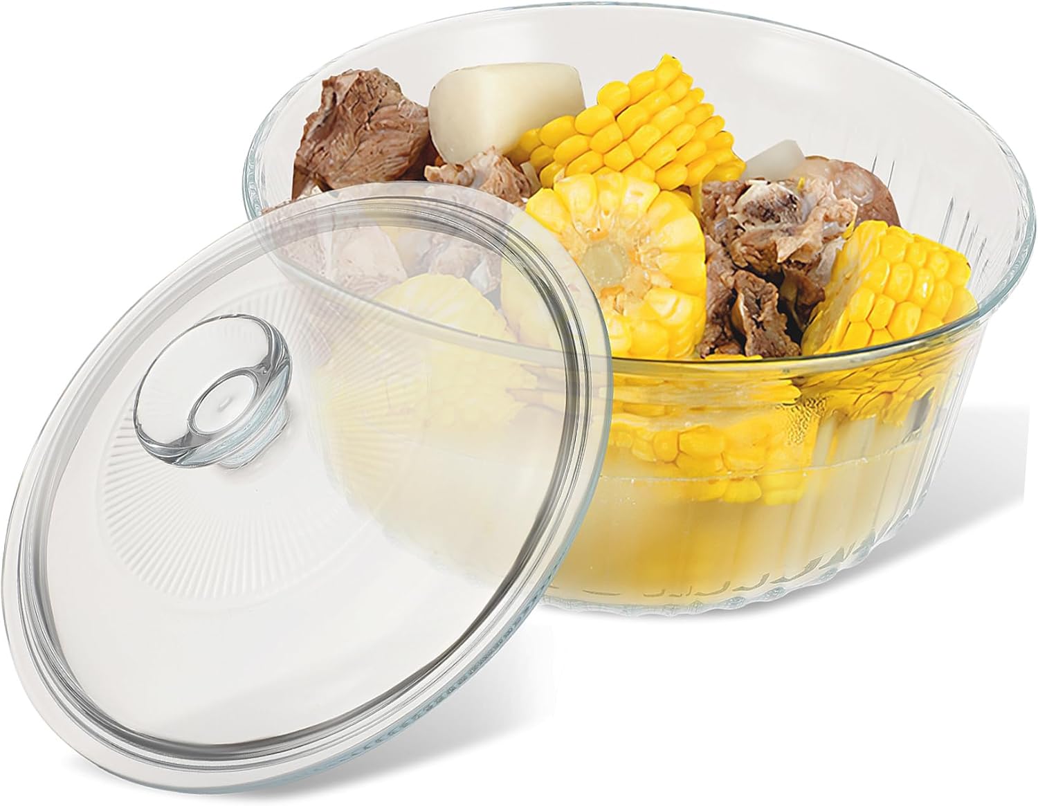 Mikinona Round Borosilicate Glass Casserole Dish with Lid Clear Bakeware for Oven and Stove Even Heating Design and Versatile Cooking Pot for Soups and Stews