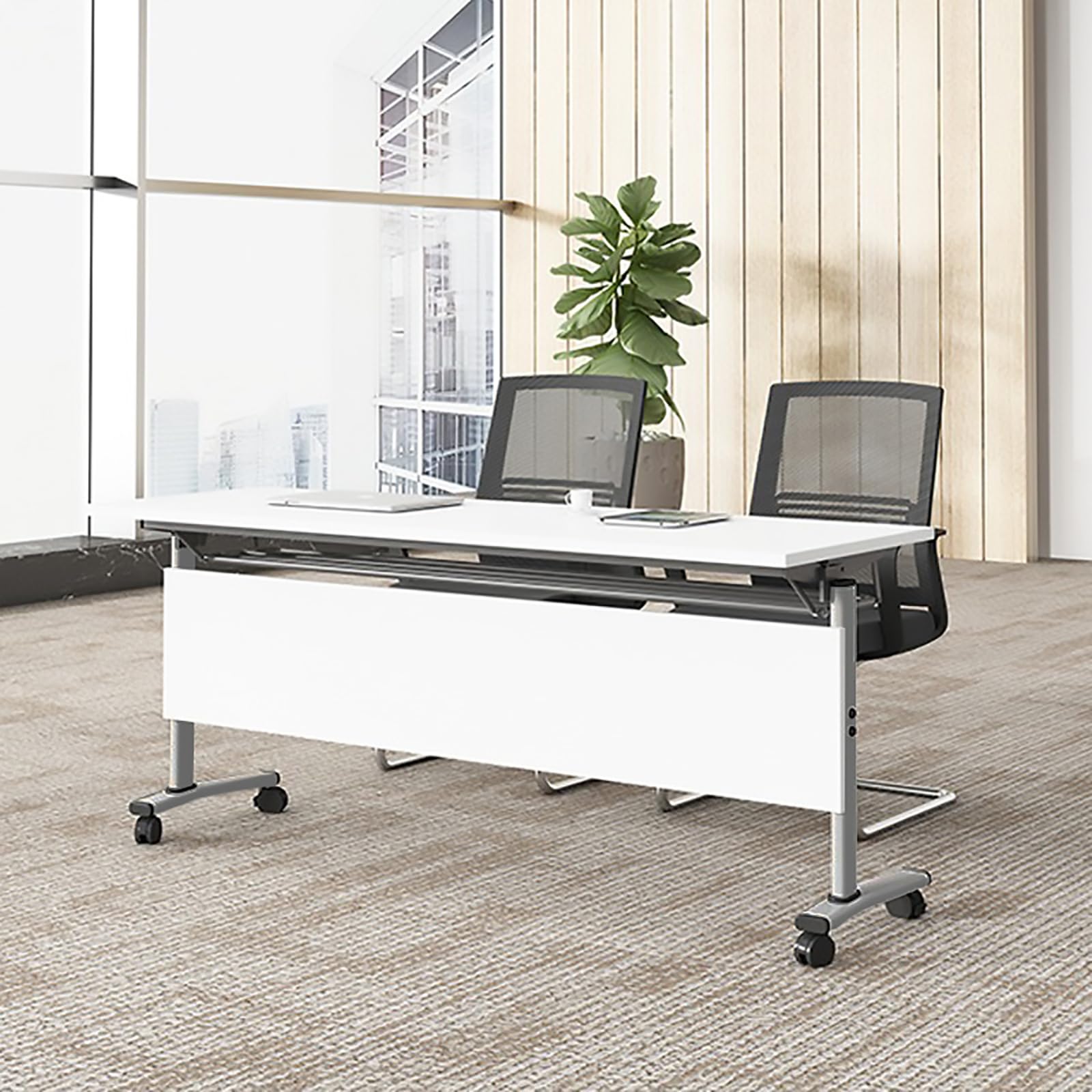 Tavoli da formazione mobili con piano ribaltabile, set di tavoli da conferenza pieghevoli moderni - confezione da 4 con ruote per riunioni in ufficio, 63x19,6x29,5 pollici, salvaspazio